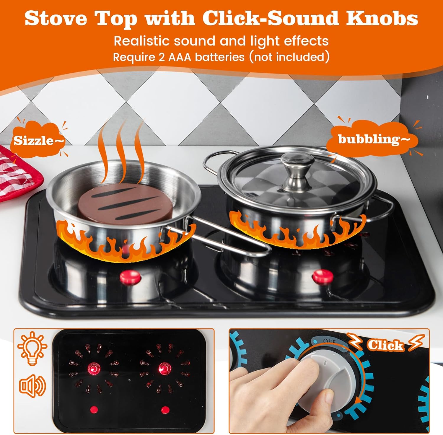 Fantask Cucina in legno per bambini con suono, Nero - immagine 3