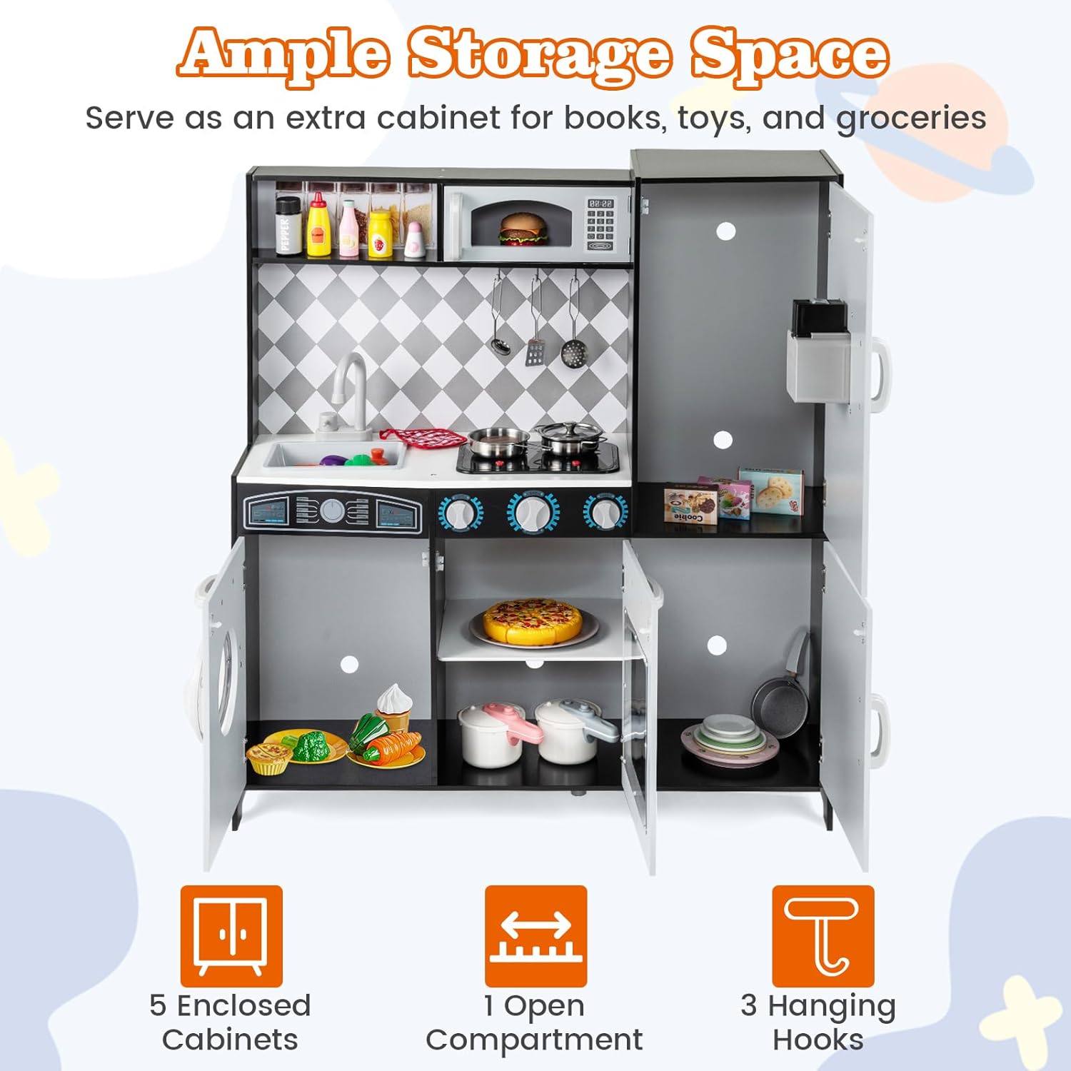 Fantask Cucina in legno per bambini con suono, Nero - immagine 6