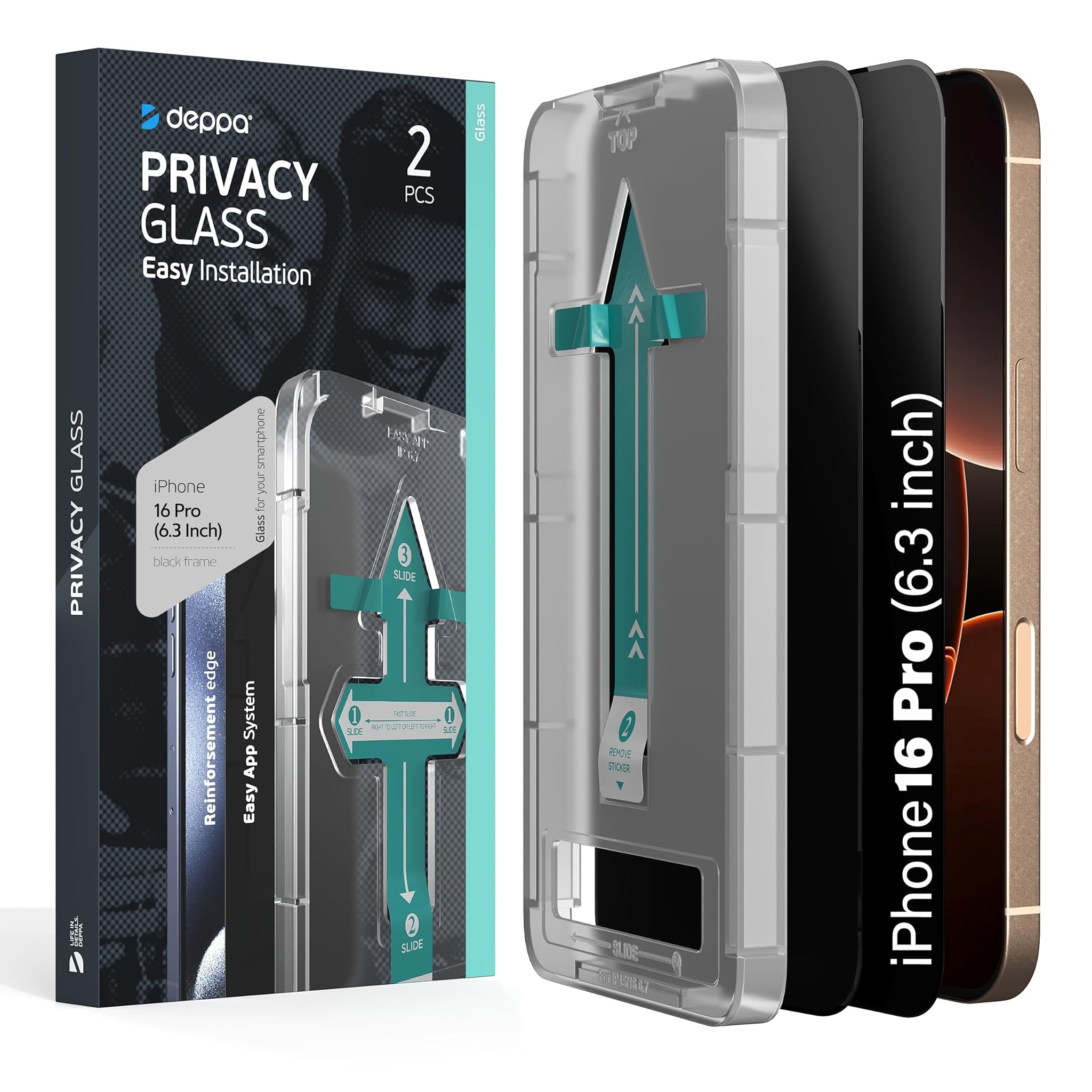 Deppa [2 Pezzi] Privacy Vetro Temperato iPhone 16 Pro (6.3")
