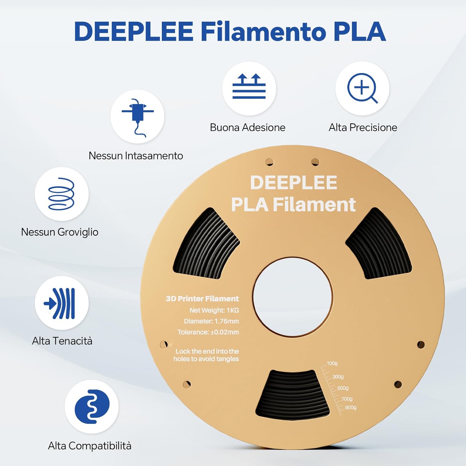 Deeplee Filamento PLA 1.75mm, Blu 4KG - immagine 2