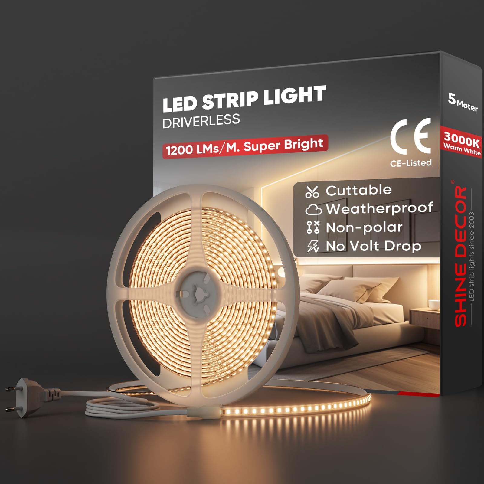 Shine Decor Striscia LED 5m IP65 Bianco Caldo