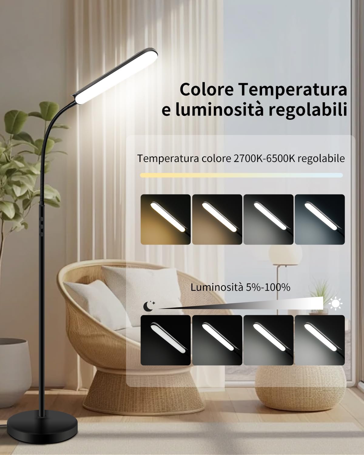 VARICART Lampada da Terra LED Dimmerabile 18W 1800LM - immagine 2