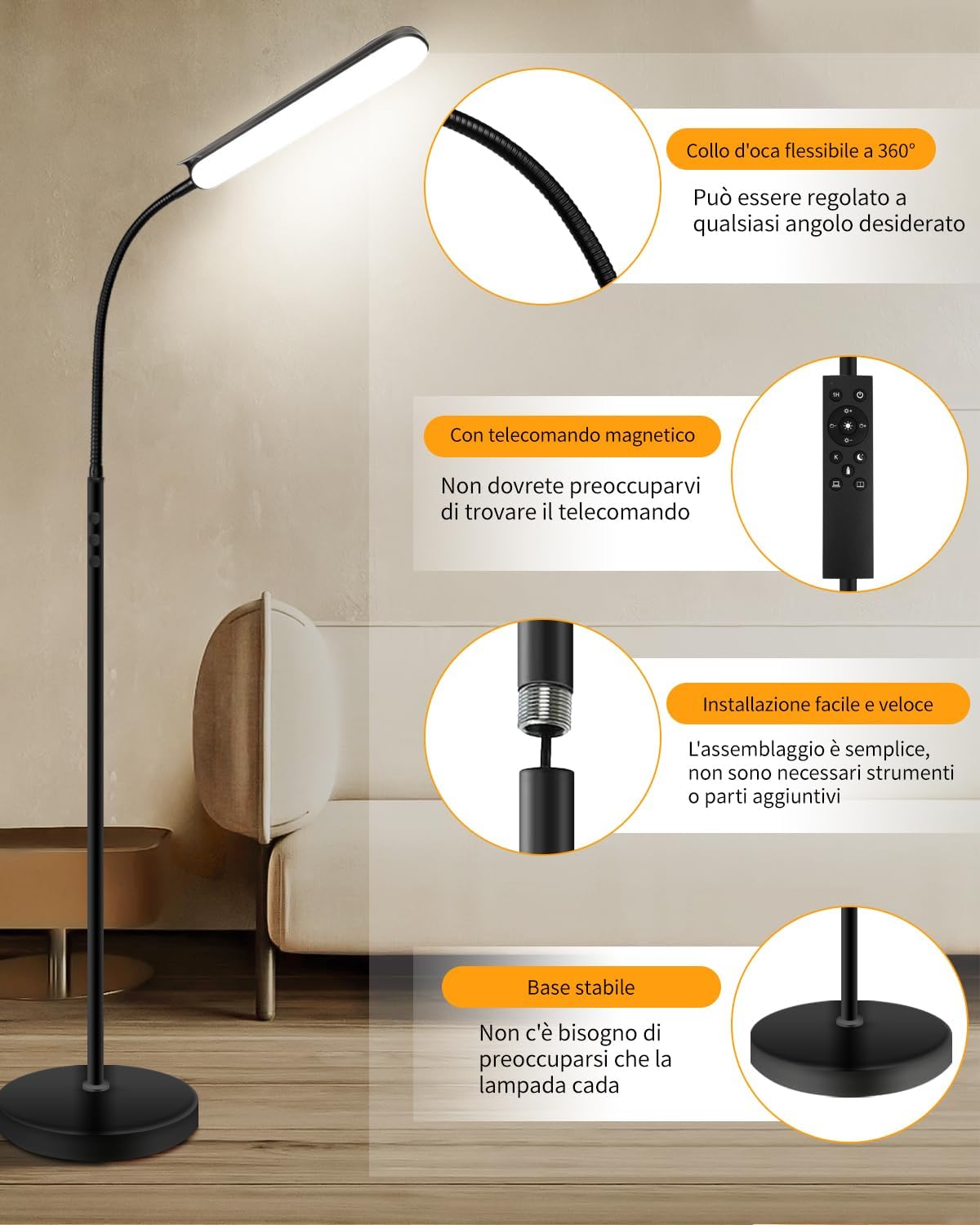 VARICART Lampada da Terra LED Dimmerabile 18W 1800LM - immagine 5