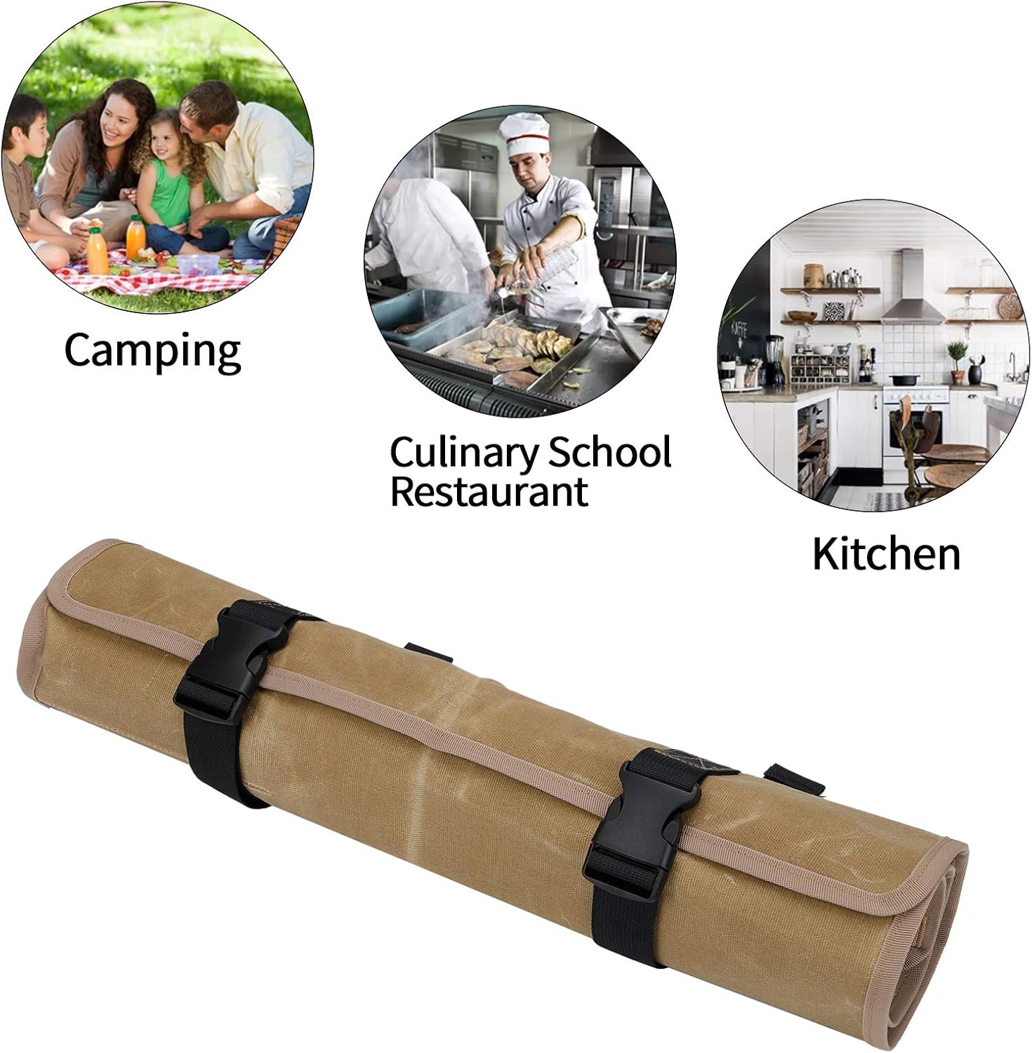 QEES Borsa Porta Coltelli in Tela Cerata 66x50cm, Cachi - immagine 4