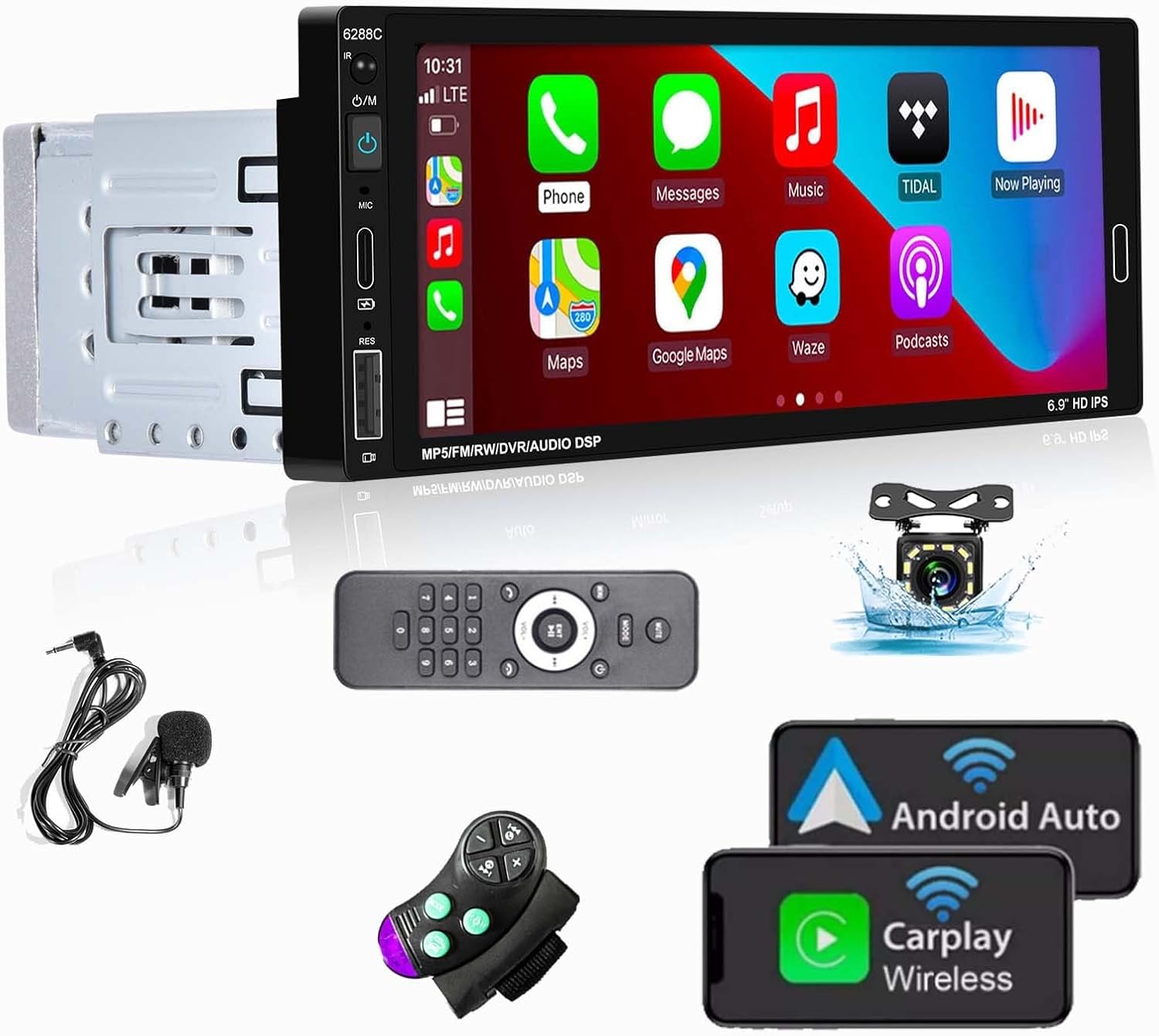 Autoradio 1 Din Carplay Android Auto 6.9 pollici Touchscreen - immagine 1