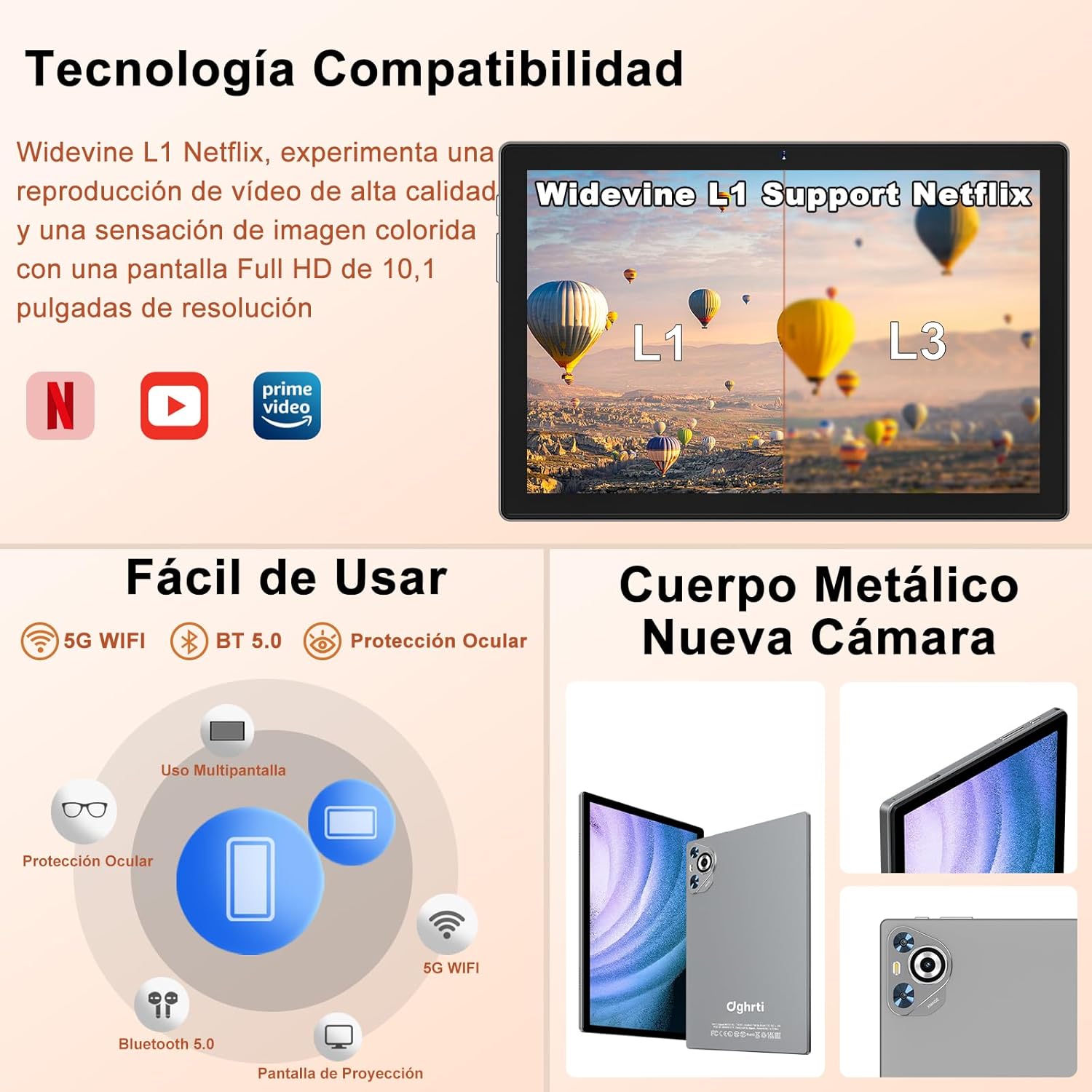 Dghrti Tablet 10 pollici Android 14, 22GB RAM 128GB ROM - immagine 6