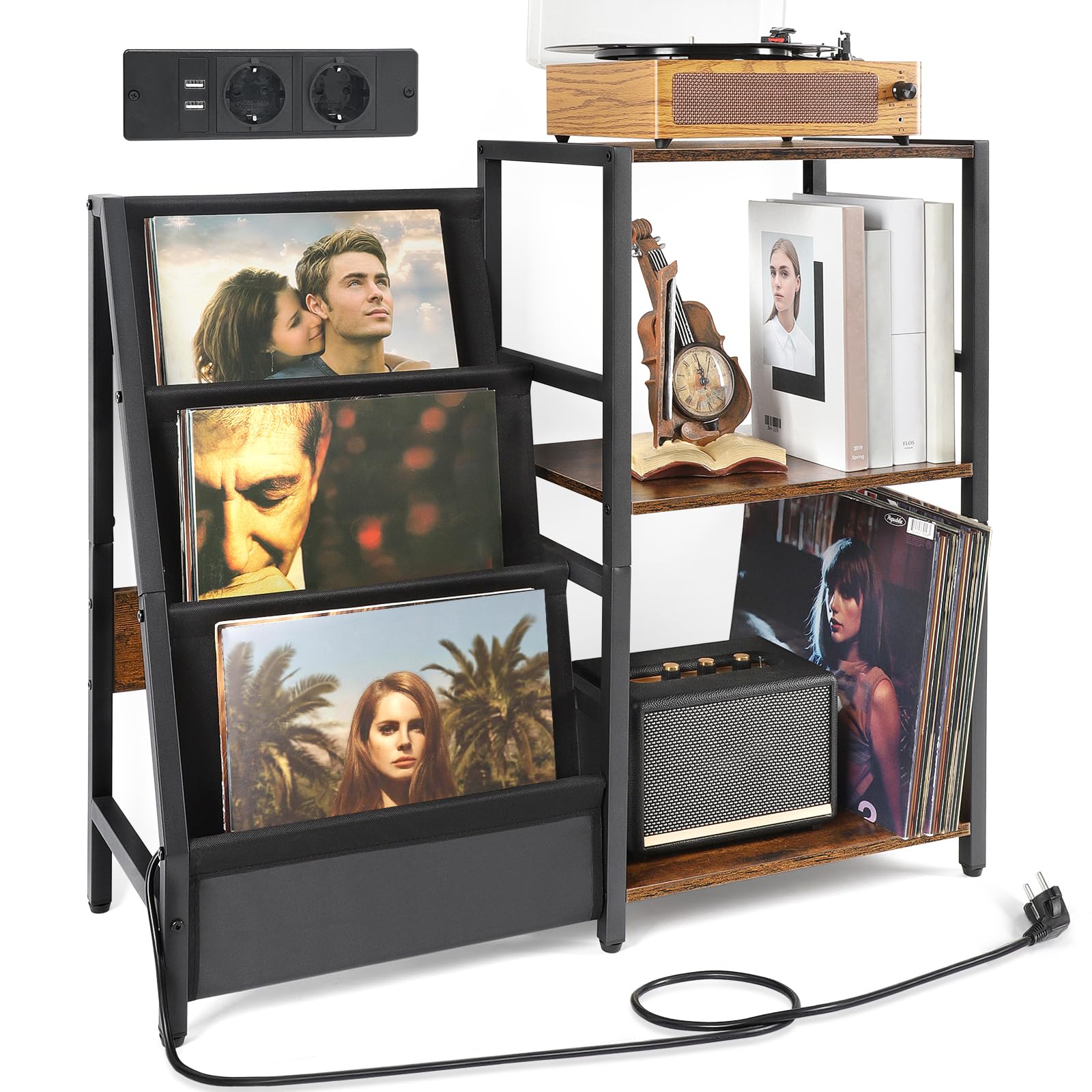 Bikoney Supporto Giradischi con Presa di Corrente