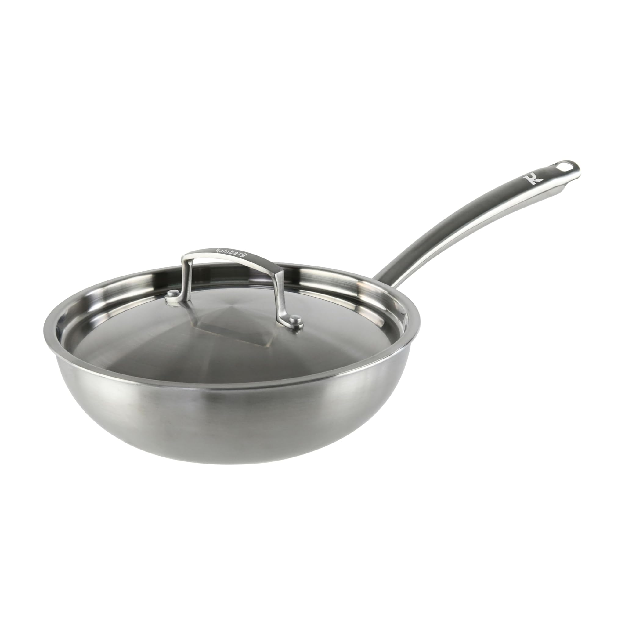 Kamberg Wok Ø24 cm Acciaio Inox 18/10 Triply, Grigio