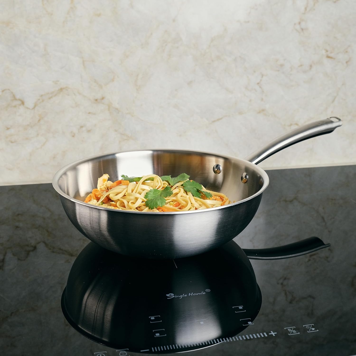 Kamberg Wok Ø24 cm Acciaio Inox 18/10 Triply, Grigio - immagine 4