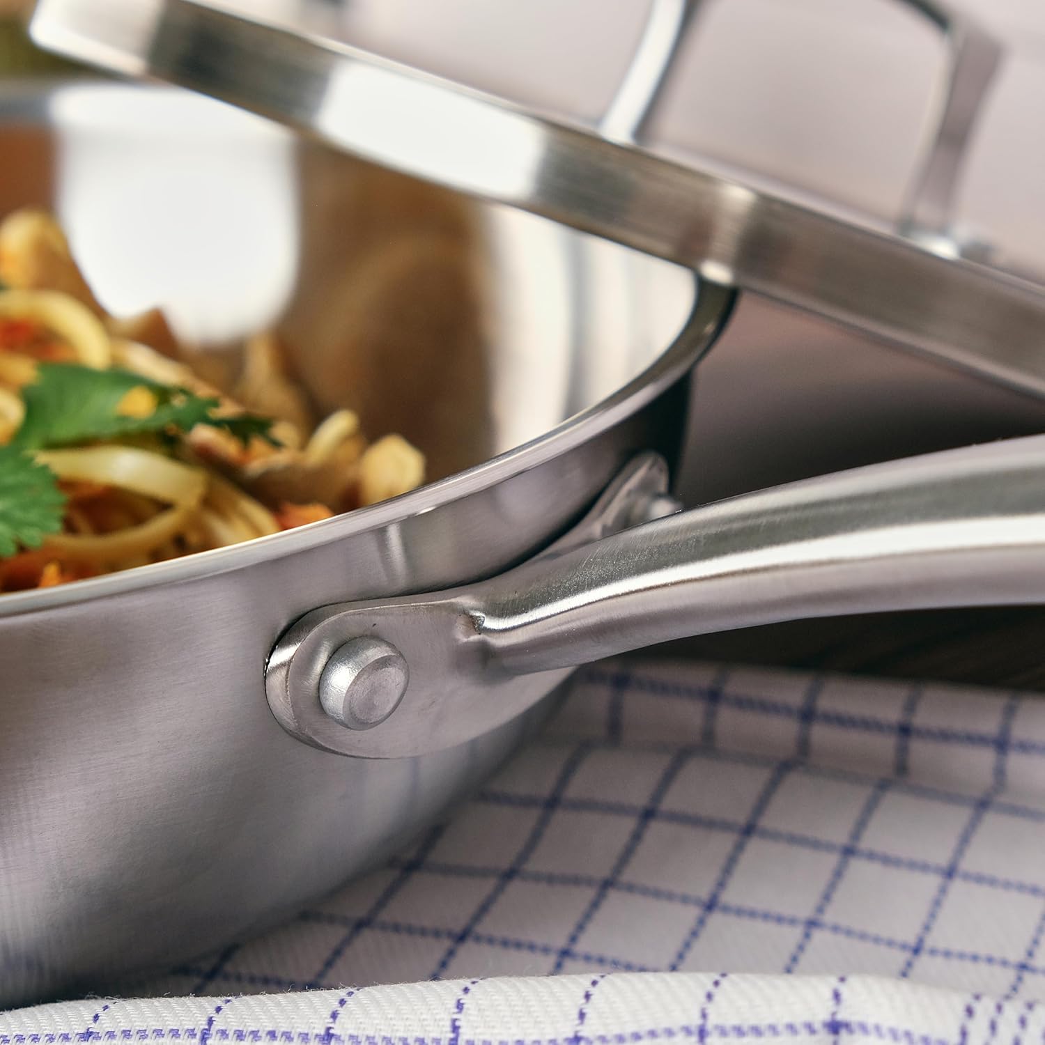 Kamberg Wok Ø24 cm Acciaio Inox 18/10 Triply, Grigio - immagine 6