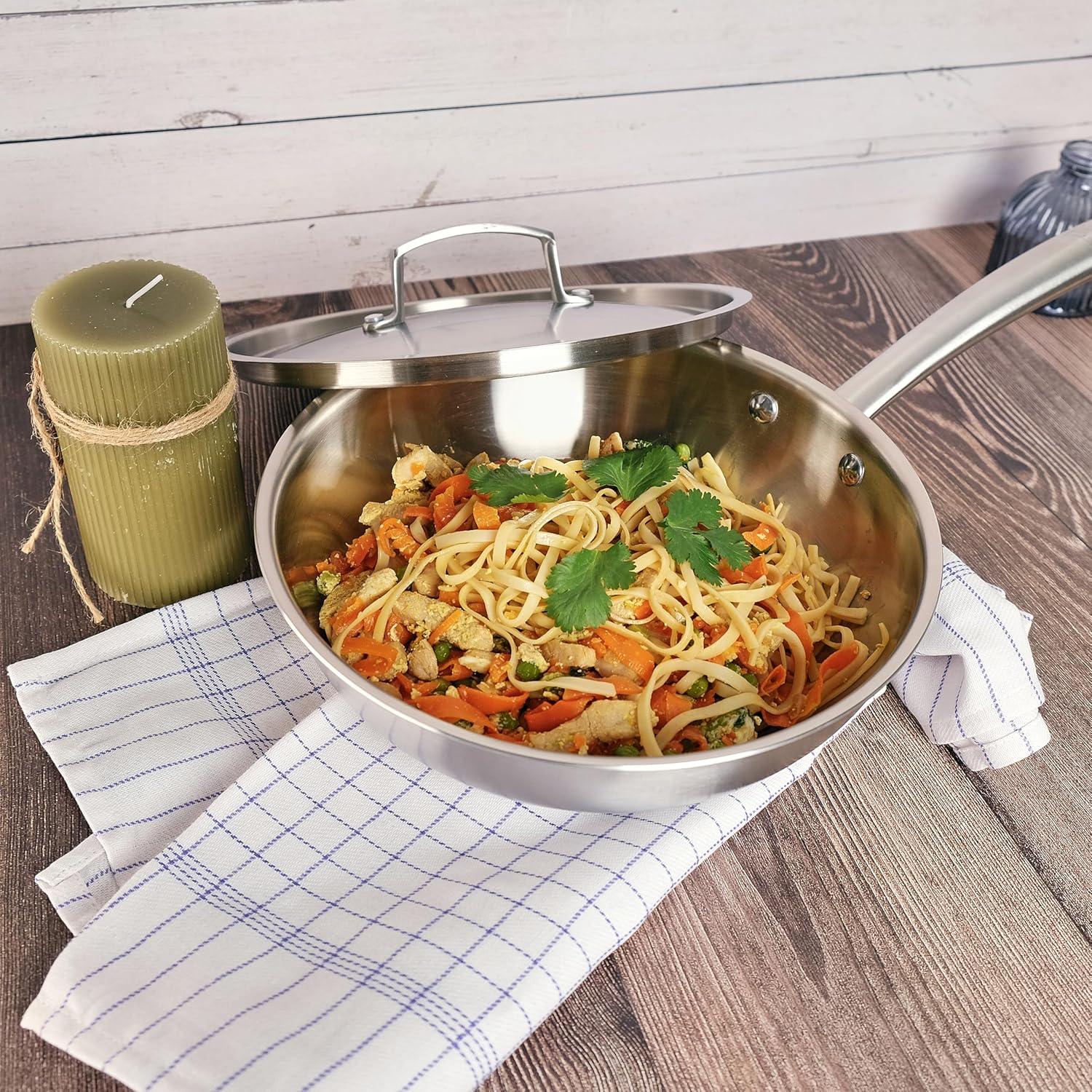 Kamberg Wok Ø24 cm Acciaio Inox 18/10 Triply, Grigio - immagine 7