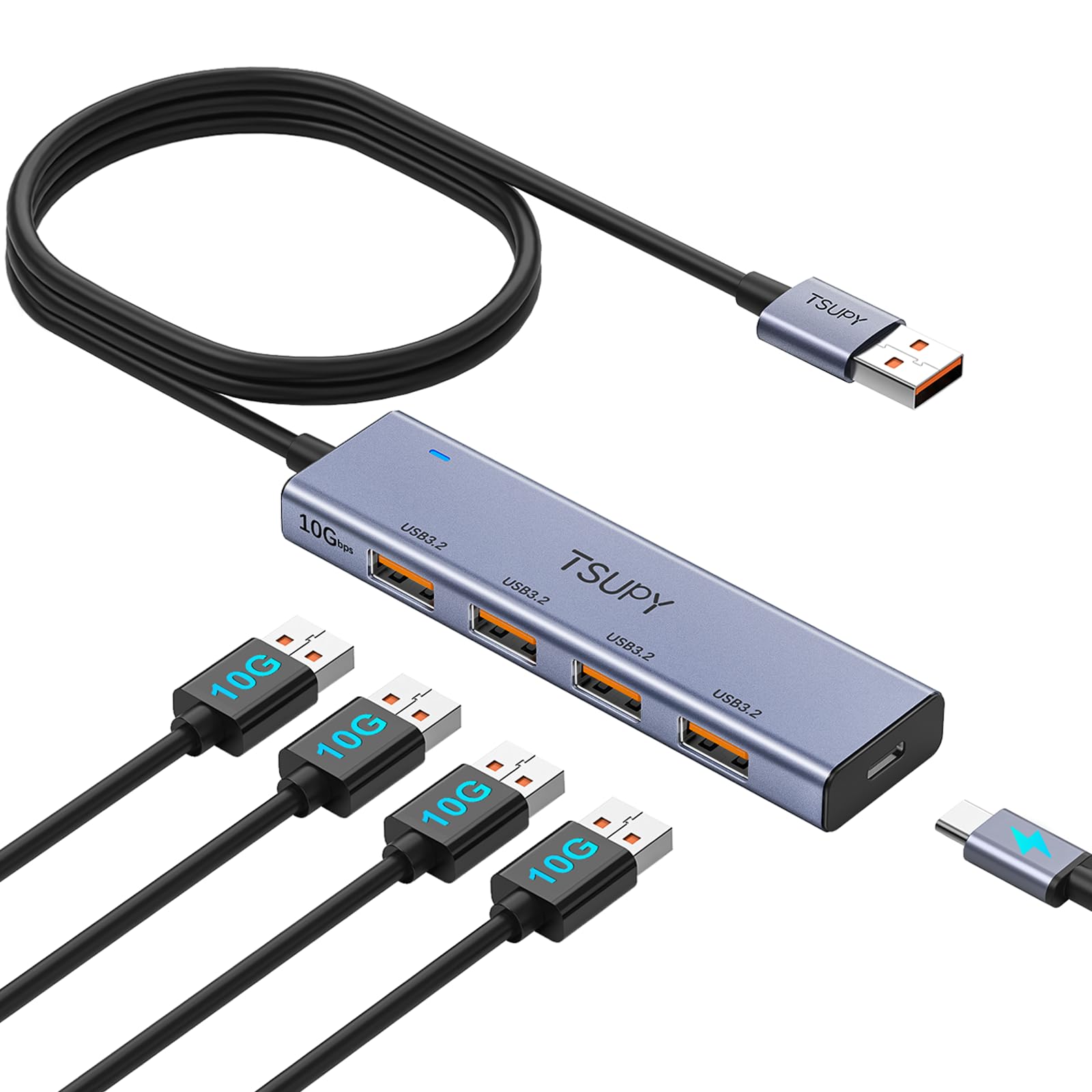 Tsupy Hub USB 3.2 Gen 2 - Sdoppiatore 4 Porte 10Gbps