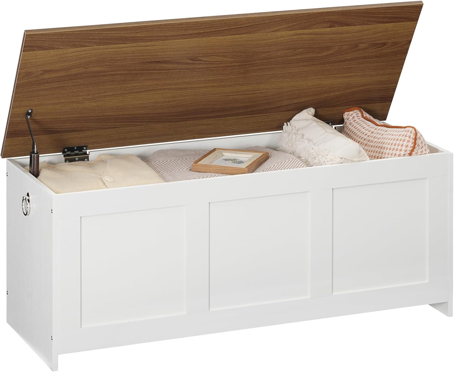 Hoobro Cassapanca Portaoggetti 100cm, Bianco e Noce - immagine 6