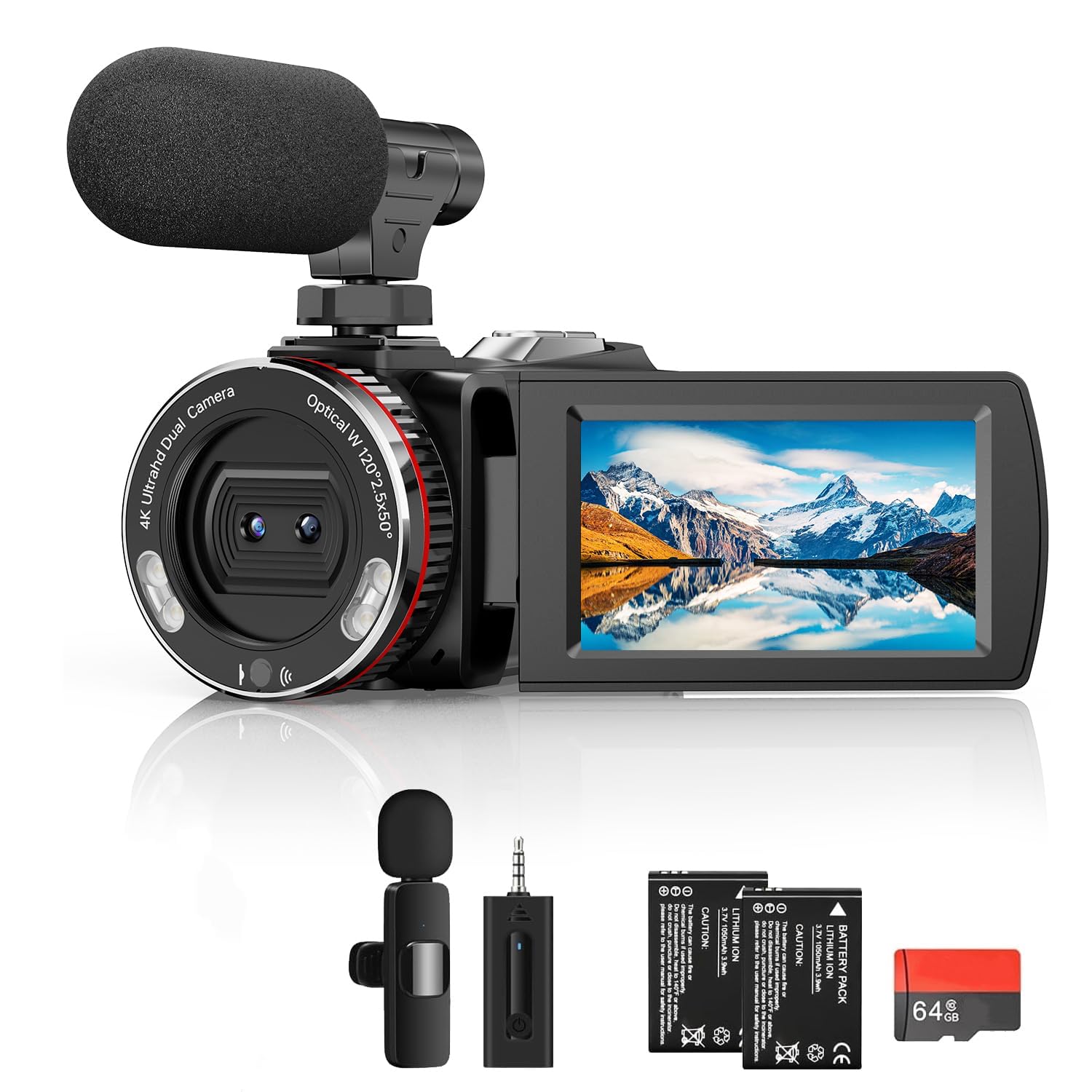 Videocamera 4K 64MP 30FPS con Microfono Wireless