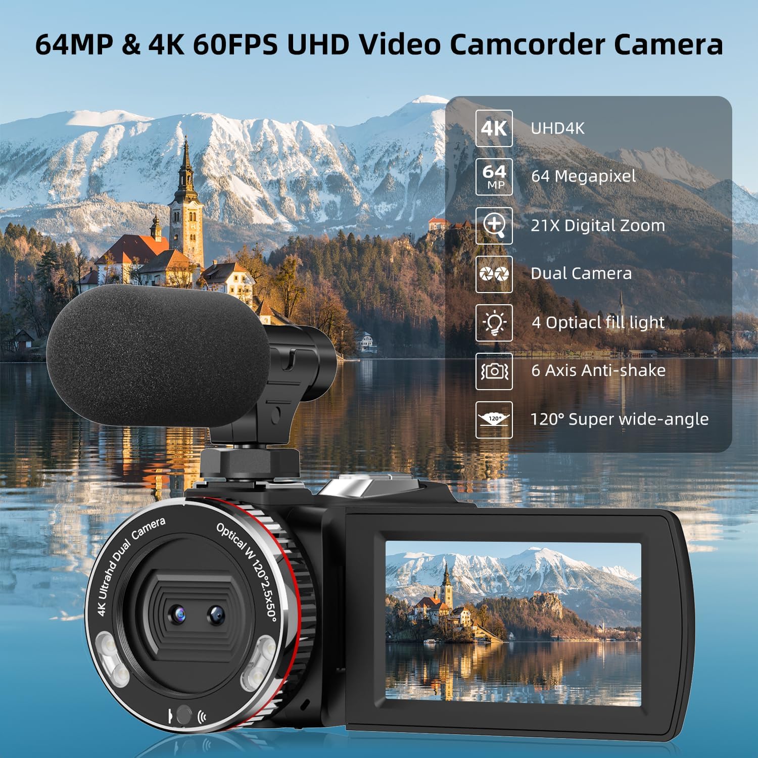 Videocamera 4K 64MP 30FPS con Microfono Wireless - immagine 2