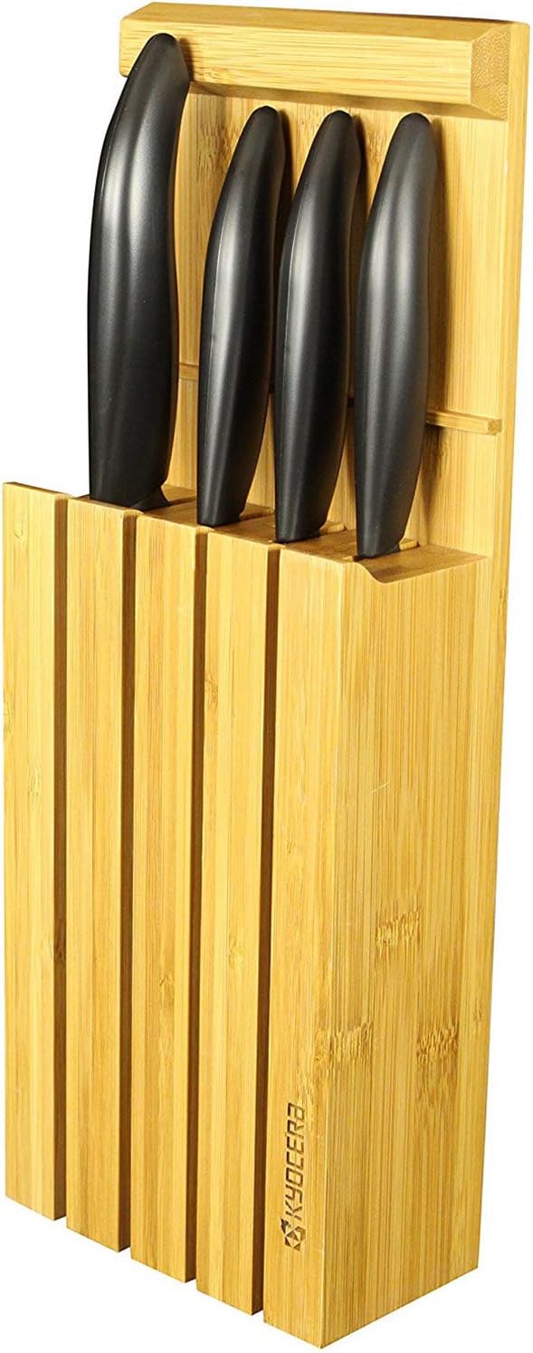 Kyocera Gen Blocco in bambù con 4 Coltelli, Ceramic, Nero, 34x12,5x6,5