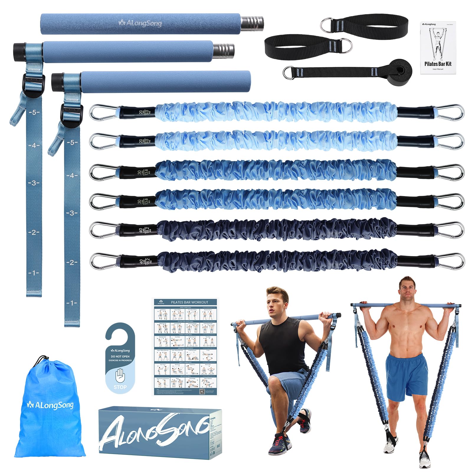 Alongsong Kit Pilates con 6 Elastici e Accessori