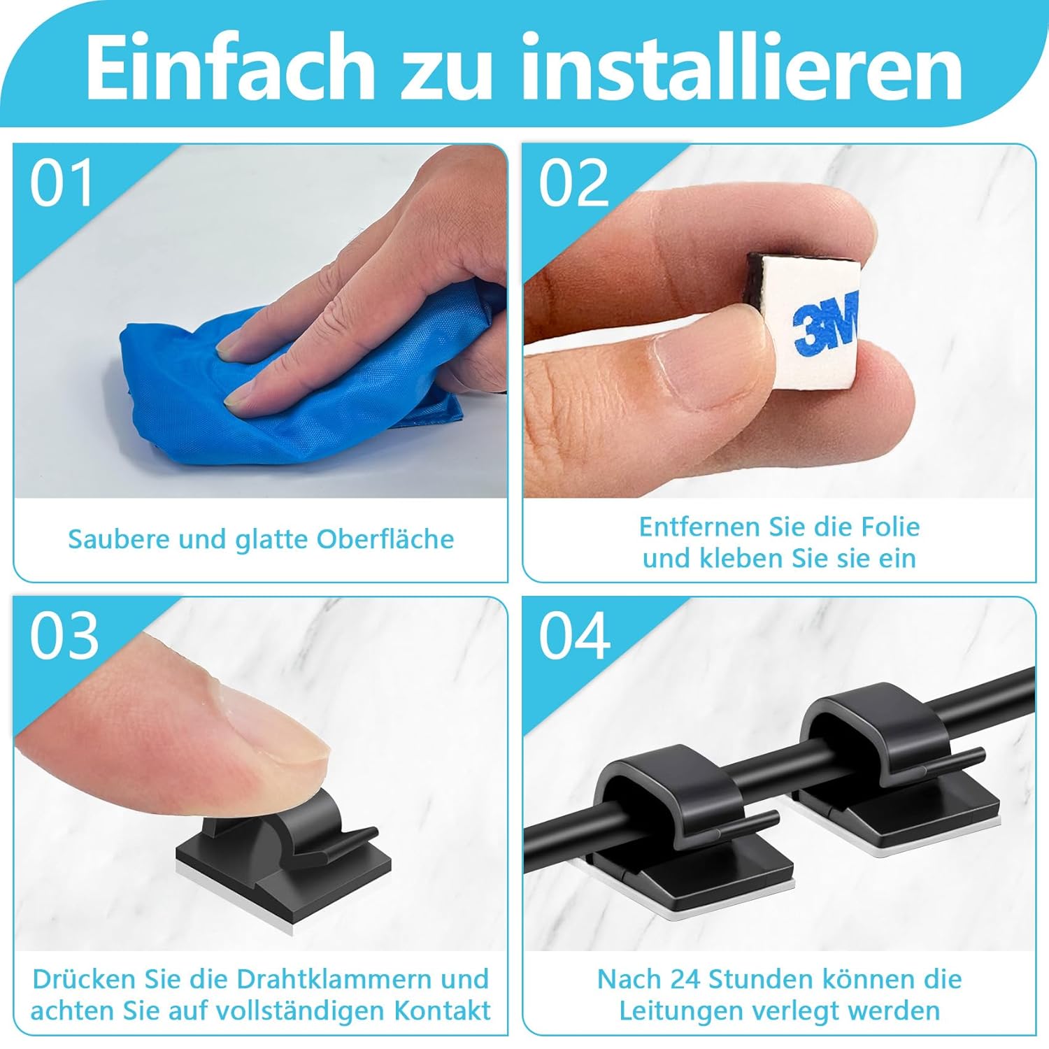 Abnii 100 Supporti per Cavi Autoadesivi 3M, Nero - immagine 4