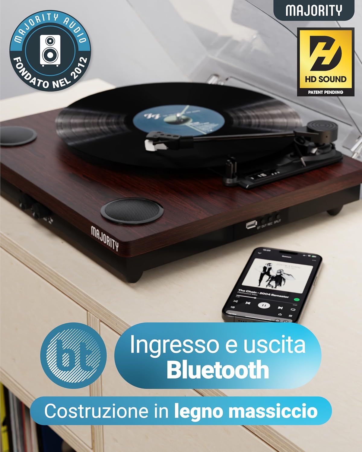 Majority Moto - Giradischi Bluetooth 5.3 con Casse Integrate - immagine 2