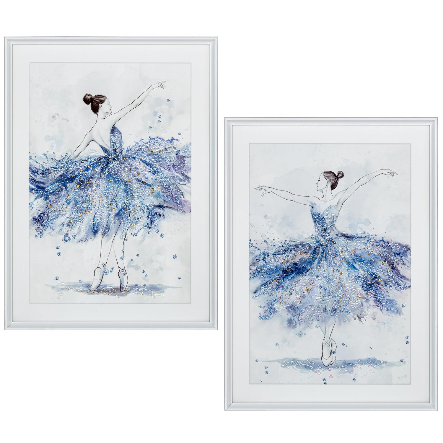 Drw Set 2 Quadri Ballerine con Cornice Legno, 56x76cm