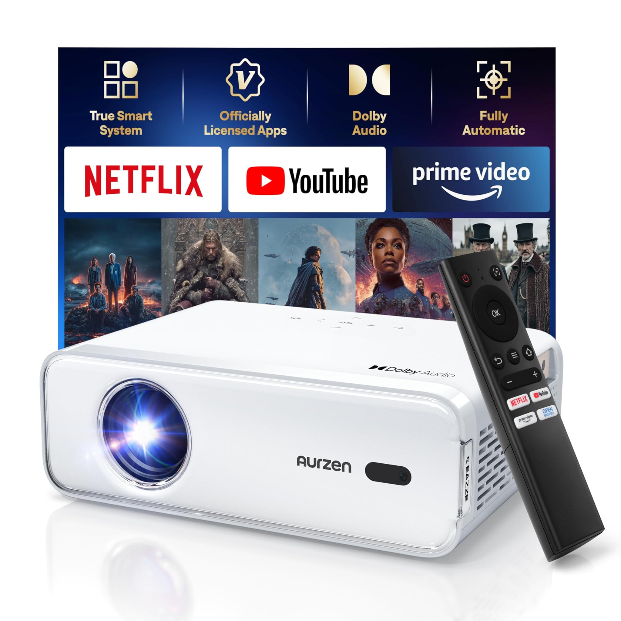 Aurzen EAZZE D1 Proiettore Smart 1080P Nativo, Bianco