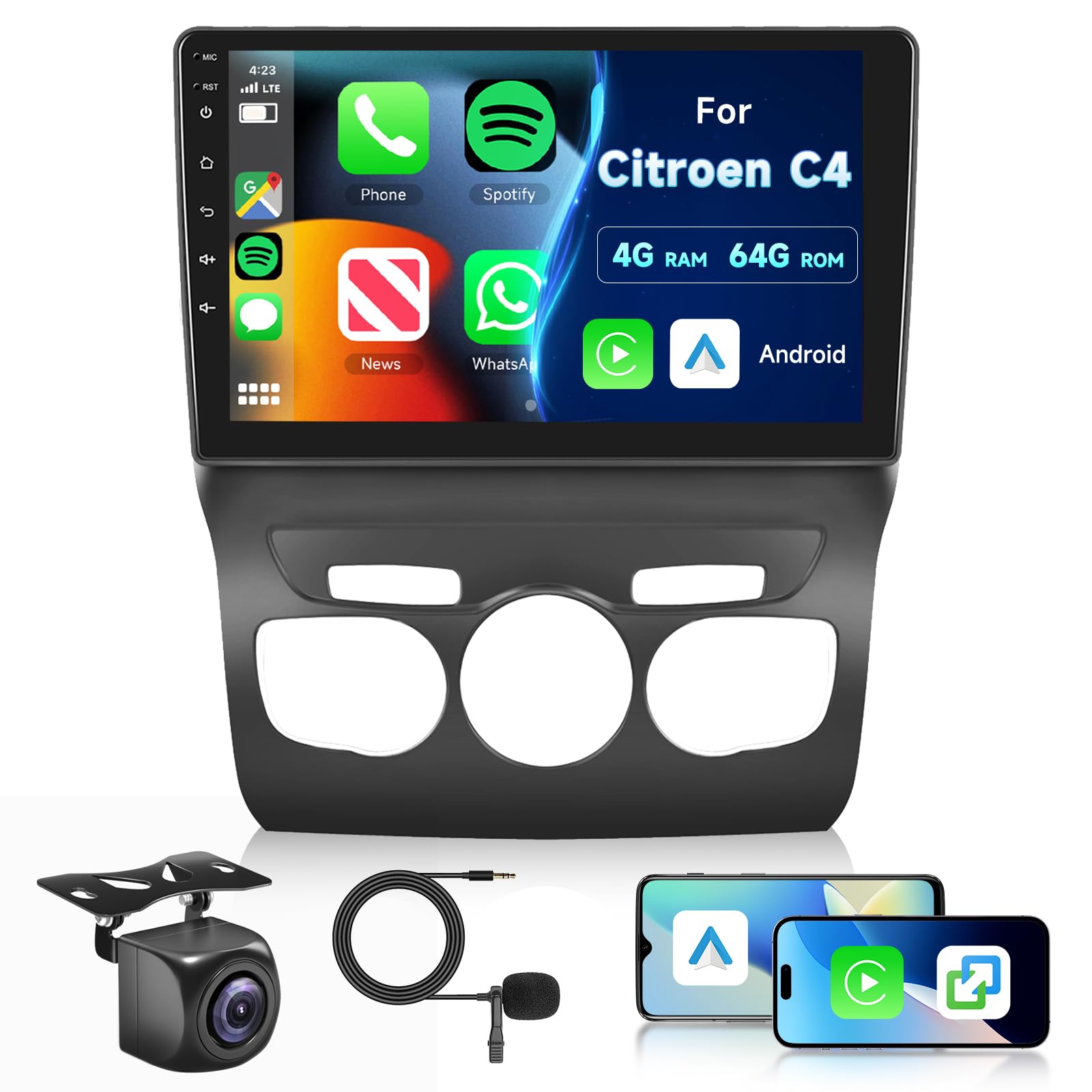 Hodozzy Autoradio Android 10 Pollici per Citroen C4 B7 C4L DS4