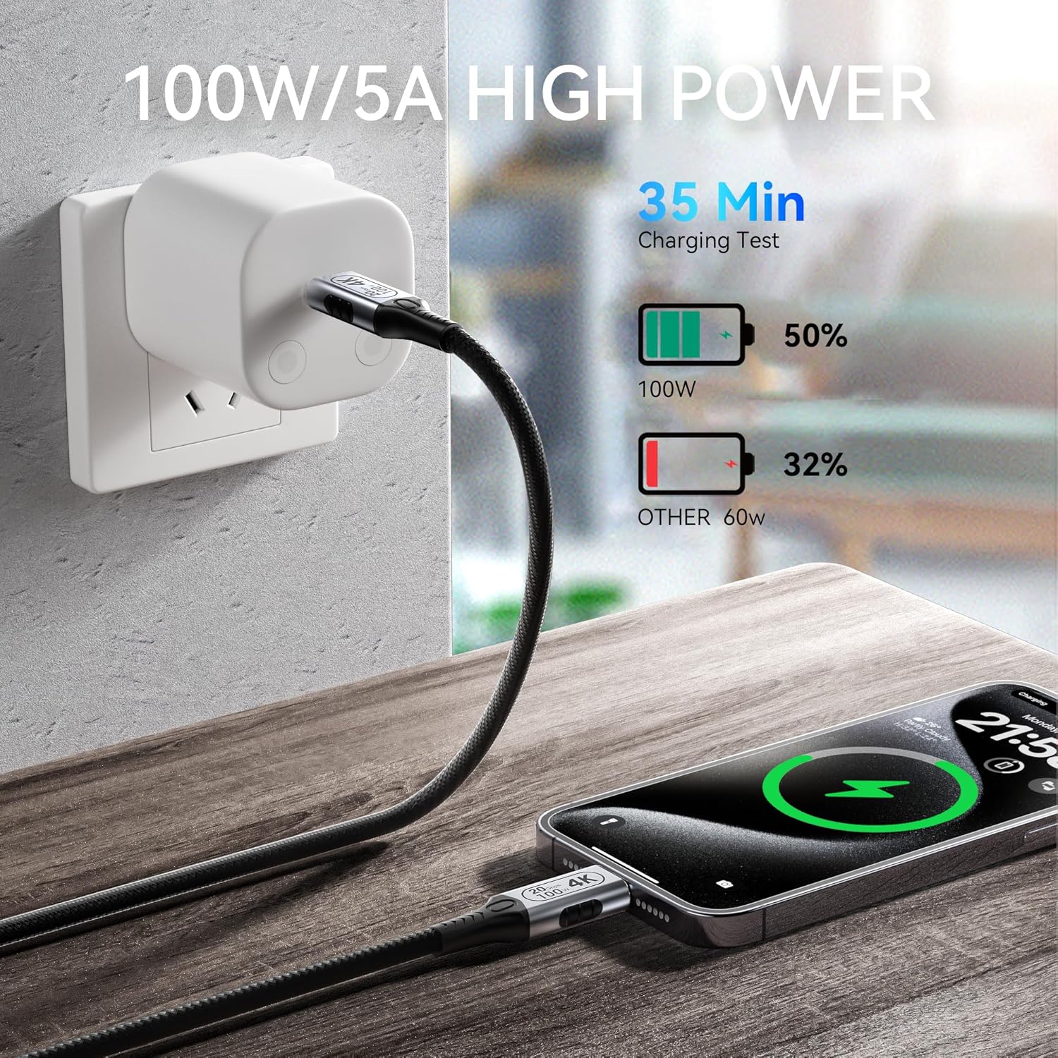 Cavo USB Type-C 6 Metri 100W PD 5A Ricarica Rapida - immagine 4