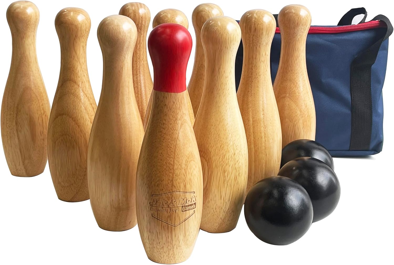 Jac & Mok Bowling Set in legno, giochi di cono, lancio gioco all'aperto - immagine 1