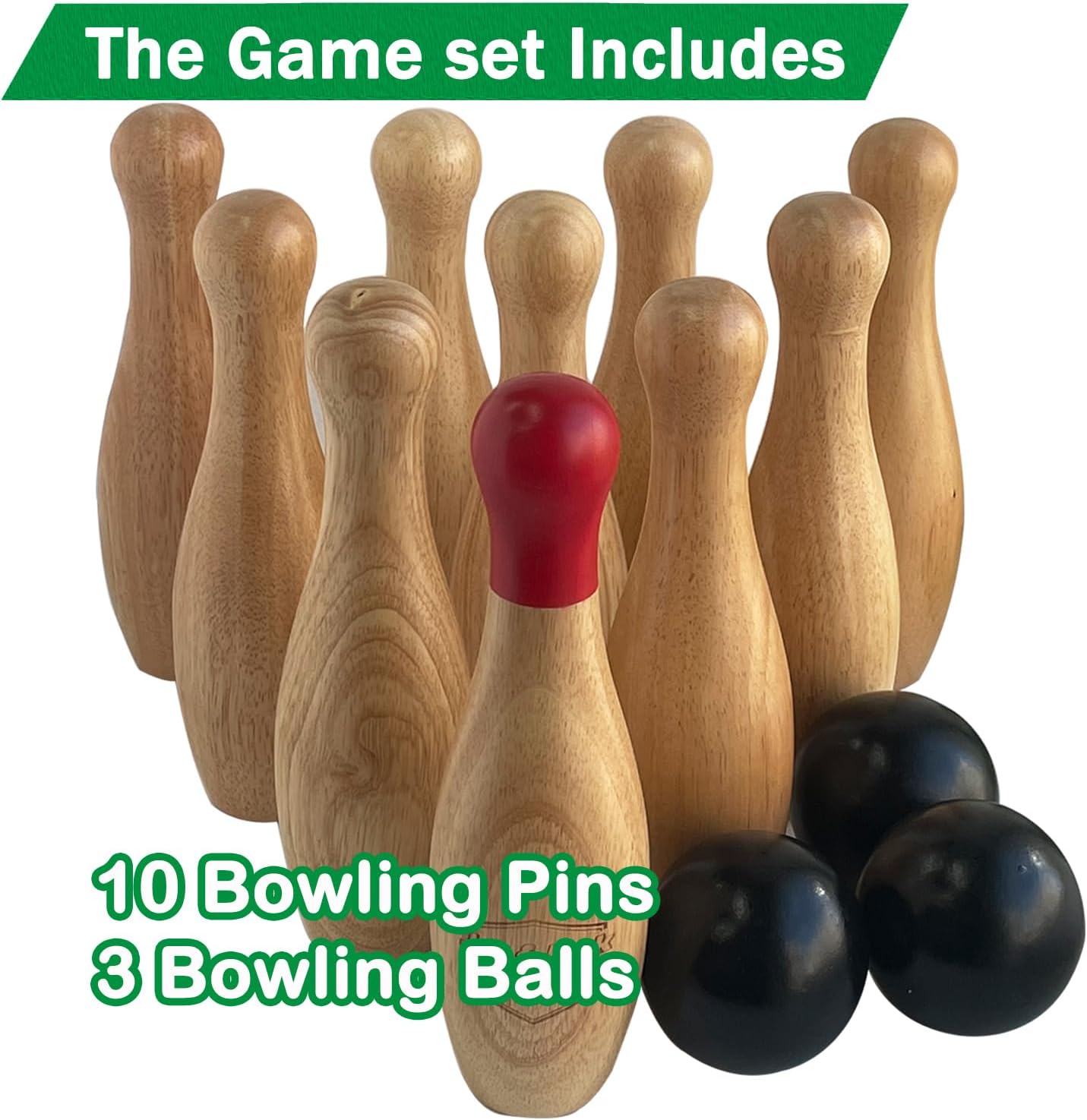 Jac & Mok Bowling Set in legno, giochi di cono, lancio gioco all'aperto - immagine 3