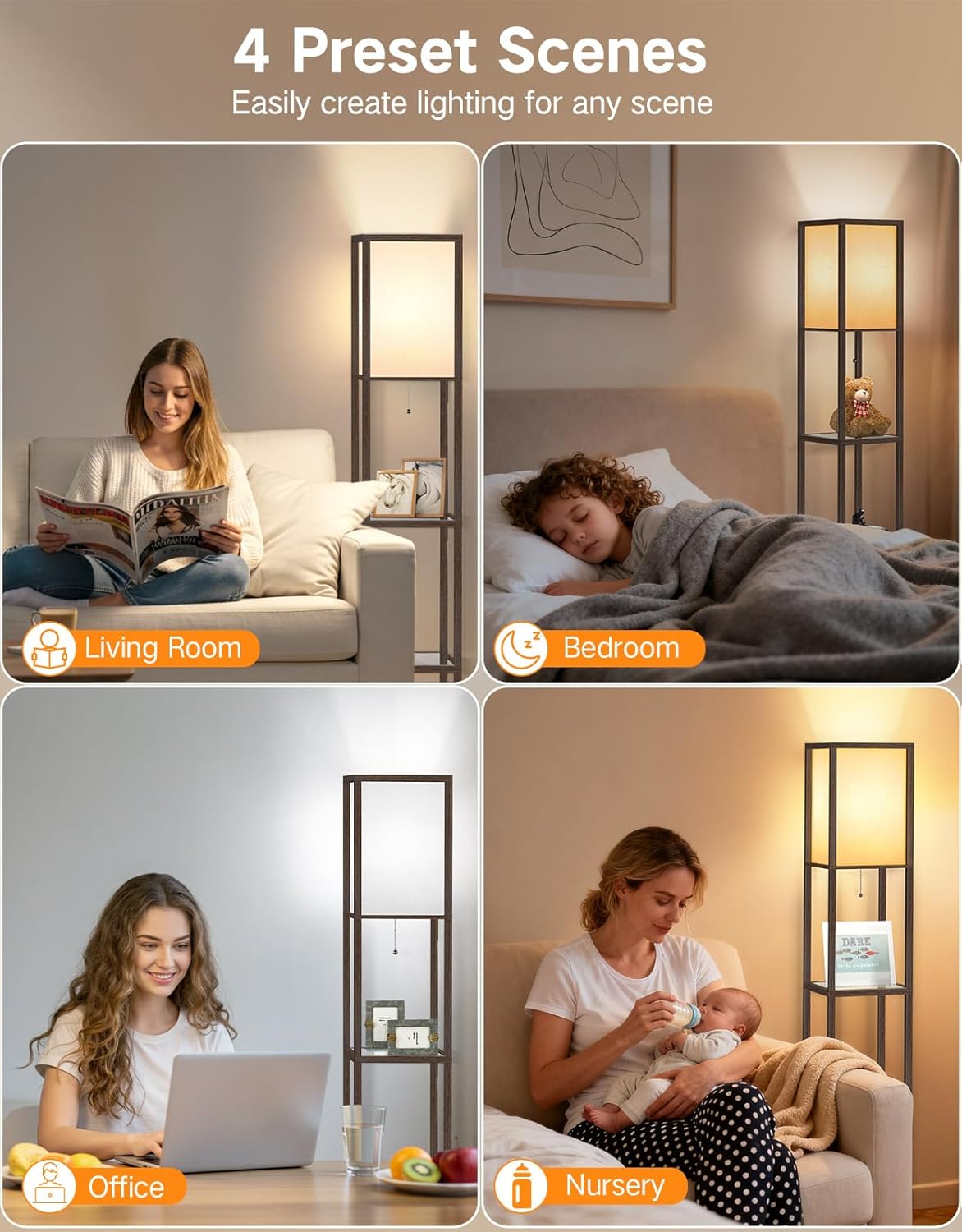 Outon Lampada da Terra con Ripiani in Vetro, Marrone - immagine 5