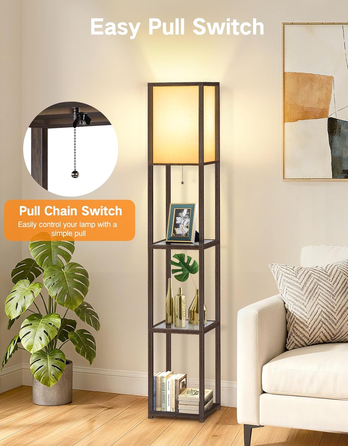 Outon Lampada da Terra con Ripiani in Vetro, Marrone - immagine 6