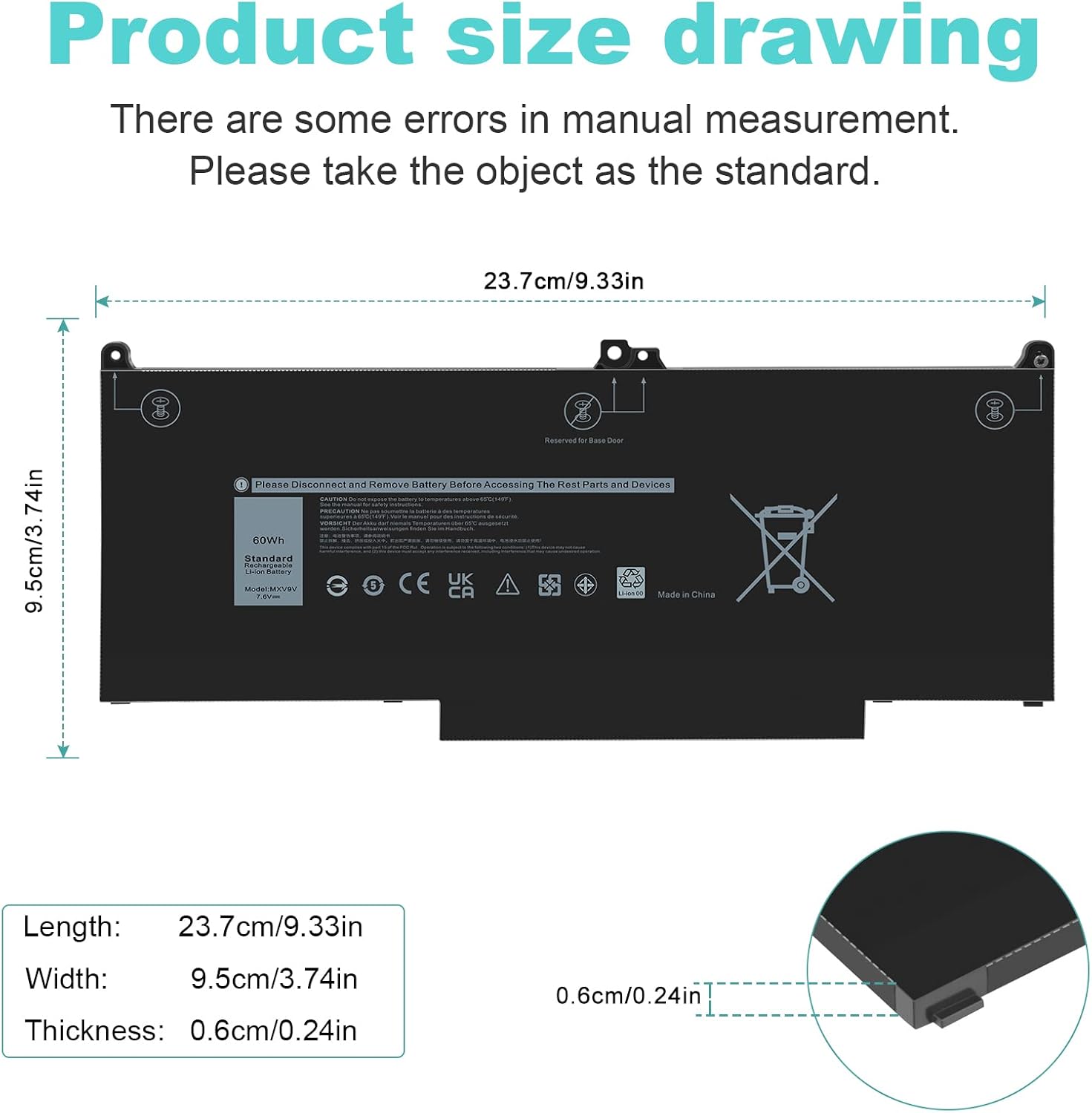 Asuncell Batteria Laptop MXV9V 7.6V/60Wh - immagine 2