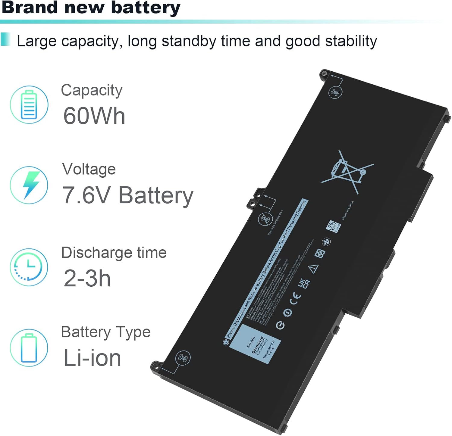 Asuncell Batteria Laptop MXV9V 7.6V/60Wh - immagine 3