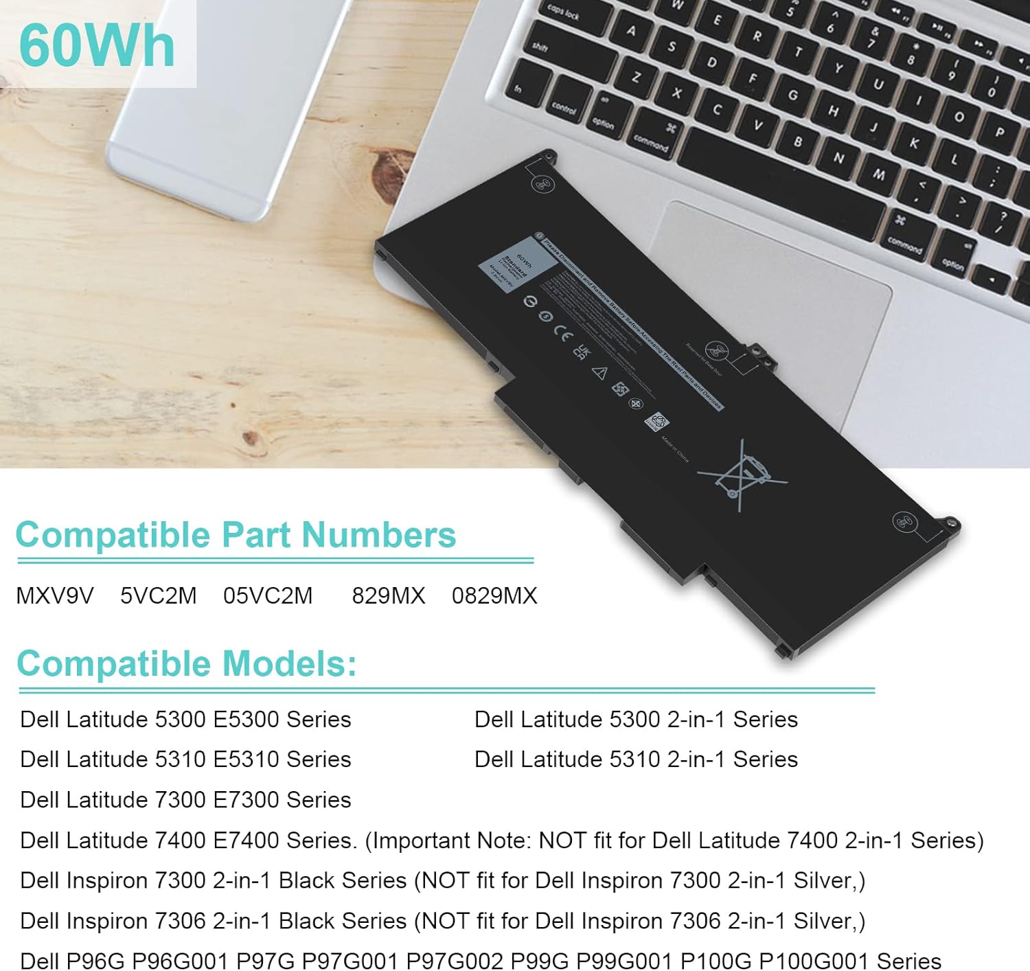 Asuncell Batteria Laptop MXV9V 7.6V/60Wh - immagine 4