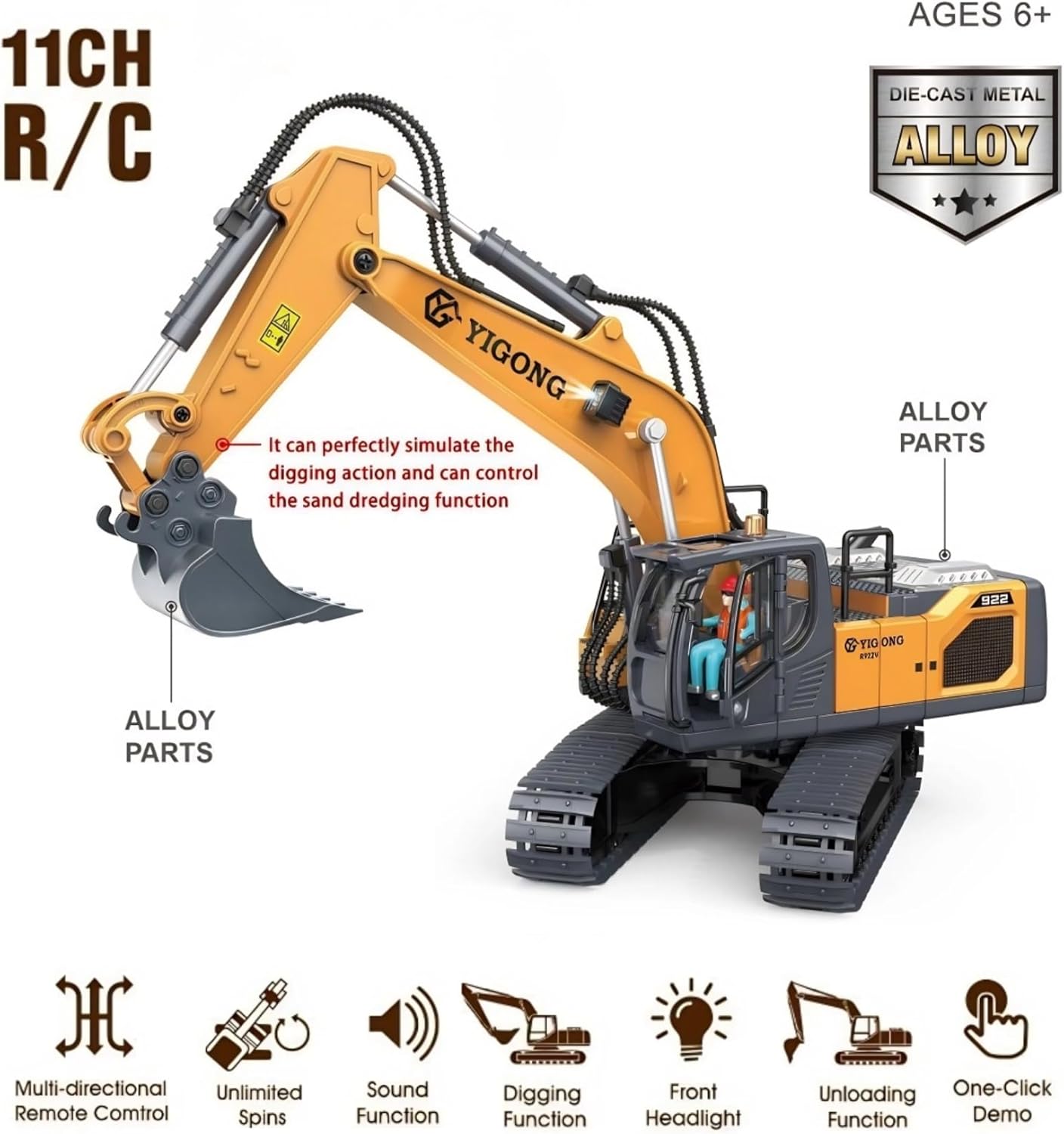 Ezweiji Escavatore Telecomandato 11 Canali 1:20 - immagine 4