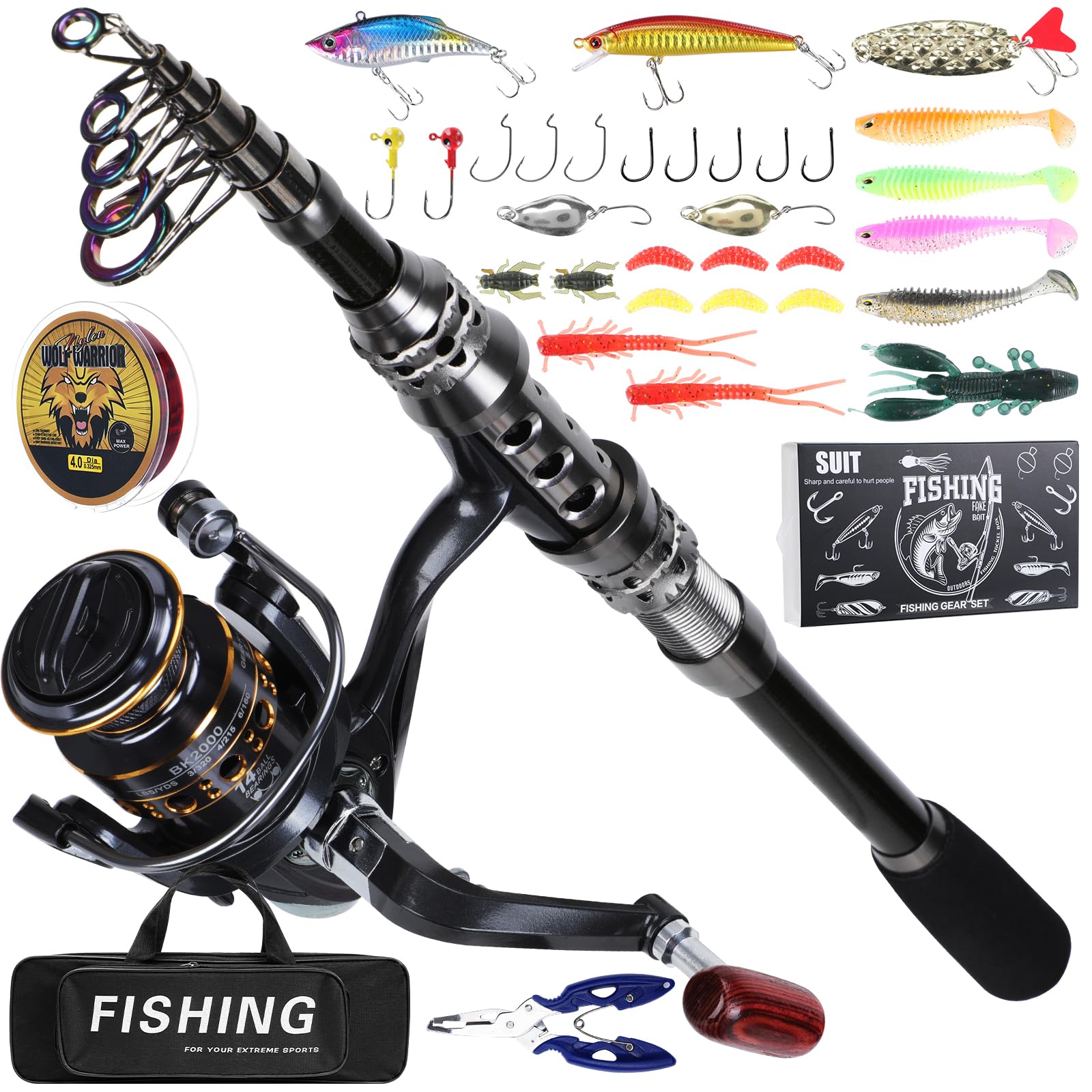 Set Canna da Pesca Telescopica 2.1M con Mulinello