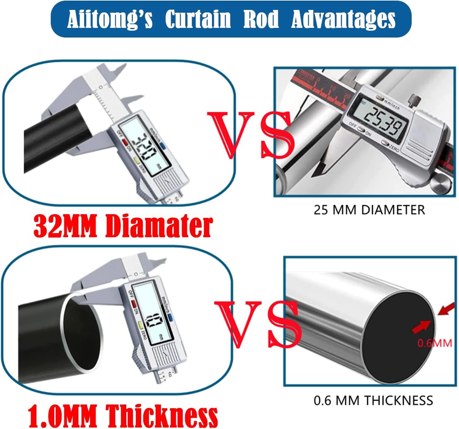 Aiitomg Asta per Tende Senza Fori 350-405 cm, Nera - immagine 3