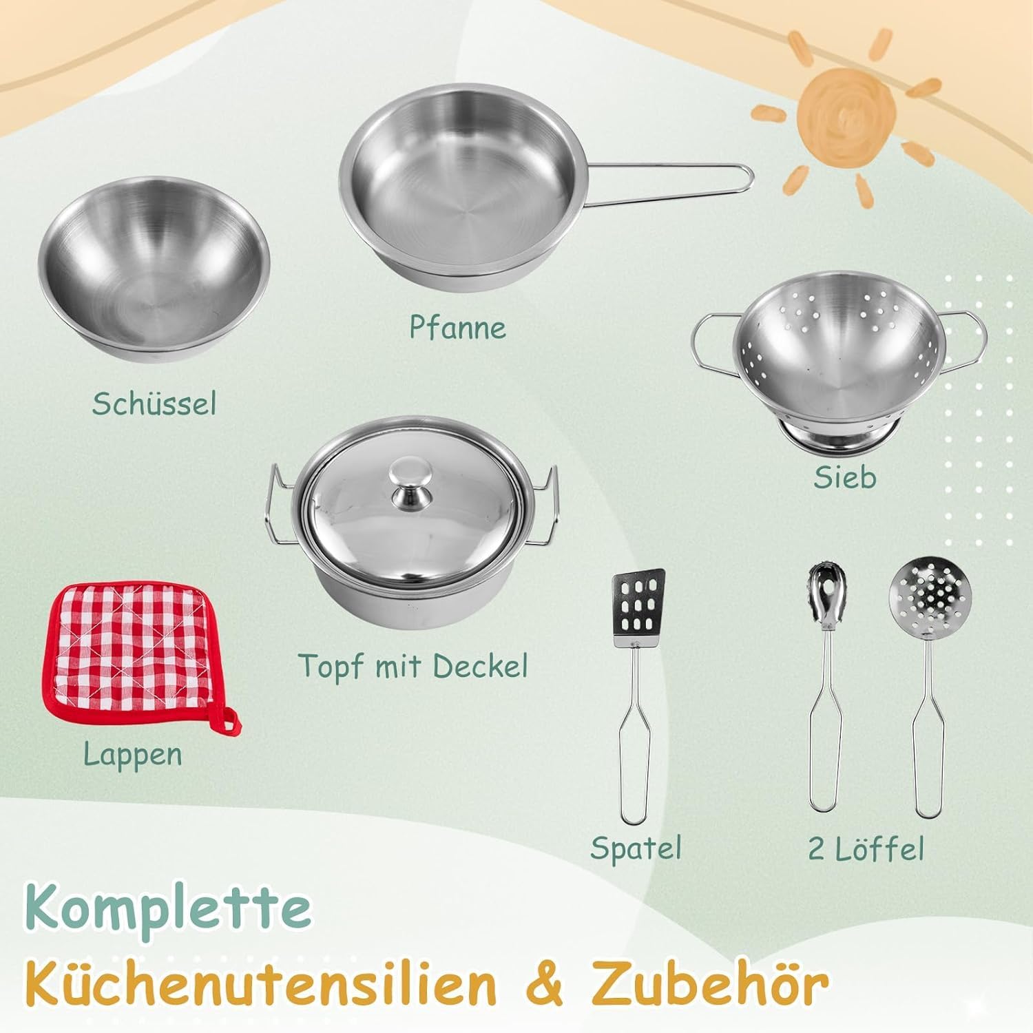 Fantask Cucina per Bambini da Esterno in Legno, Verde - immagine 2