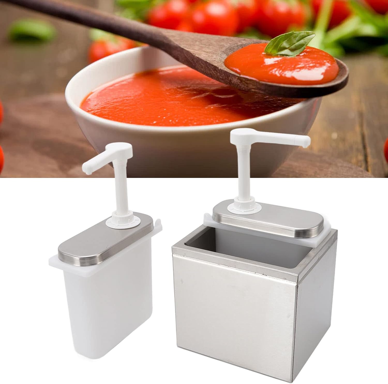 Dosatore per Salse in Acciaio Inox - Pompa Doppia 1 Litro - immagine 2