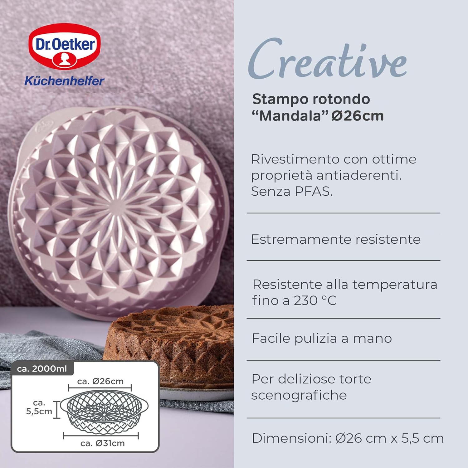 Dr. Oetker Creative - Stampo Mandala Ø26cm, Oro Rosa - immagine 2