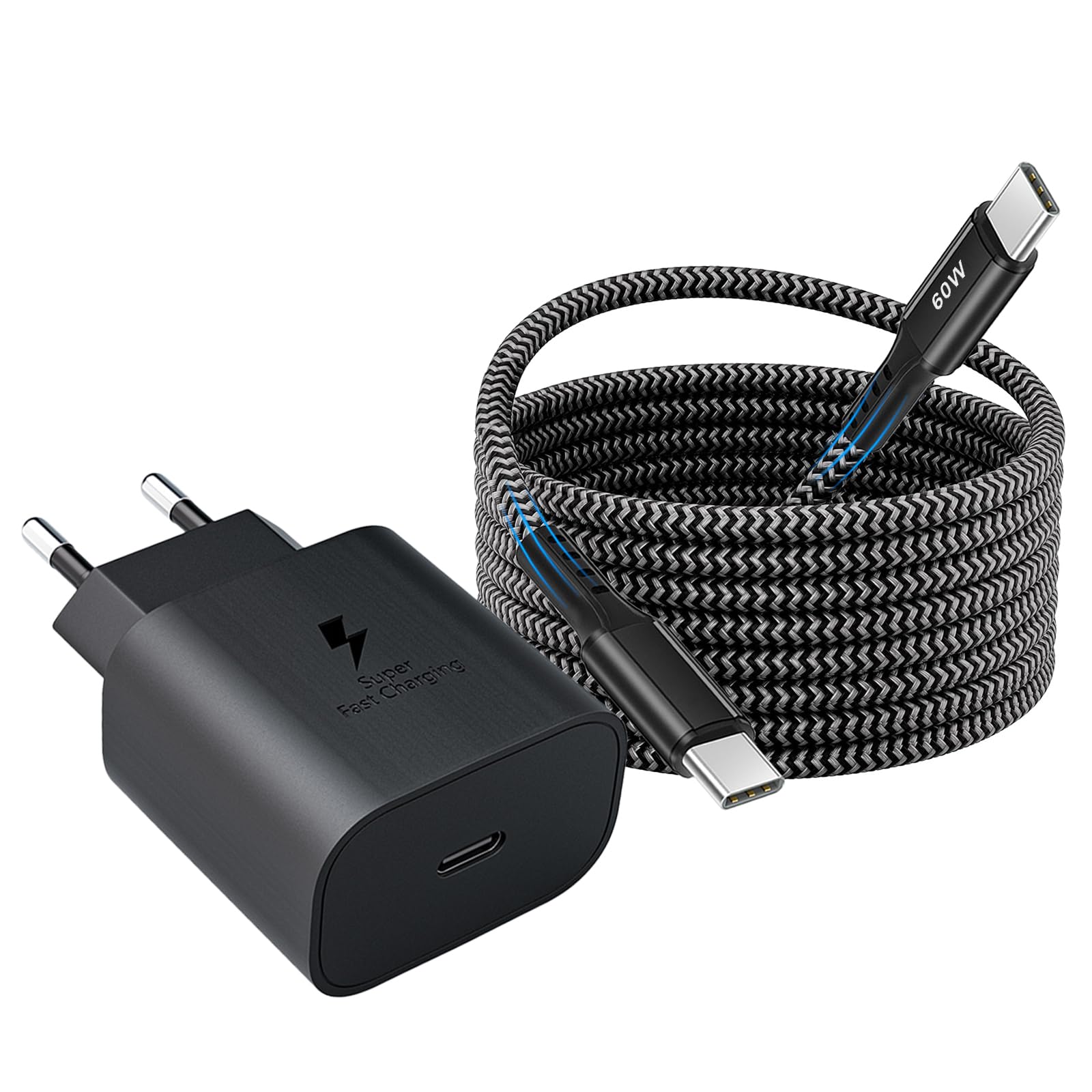 Caricabatterie Rapido 25W USB-C con Cavo PD Nylon 2M