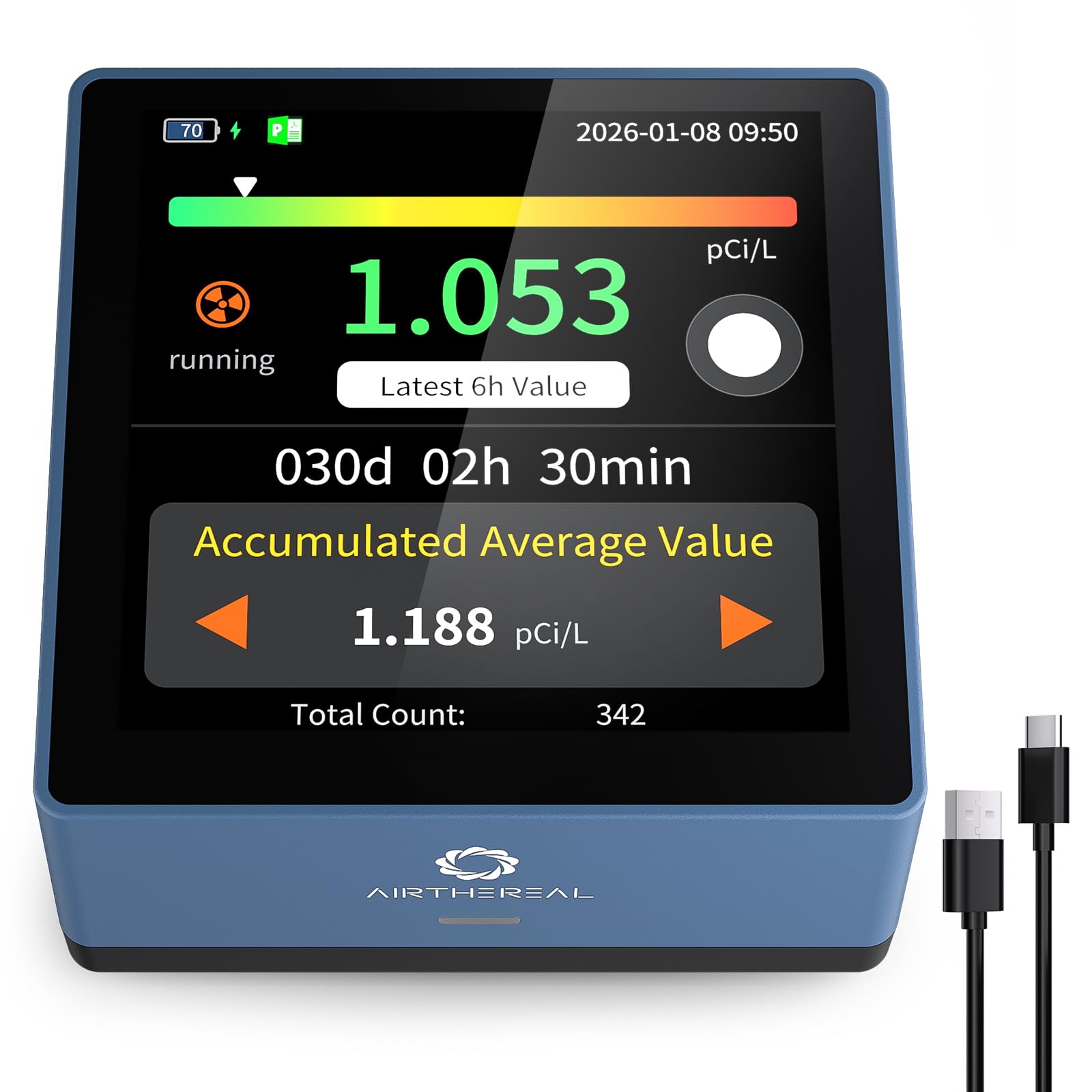 Airthereal Rilevatore di Radon per Casa, Blu