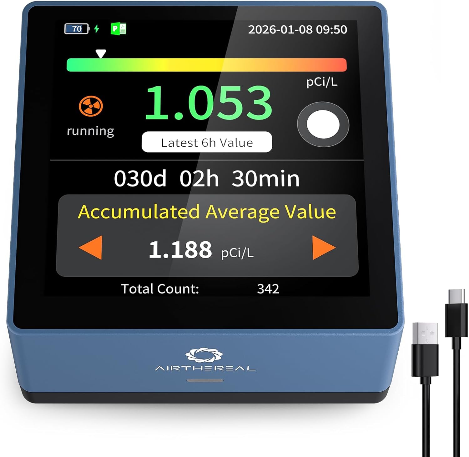 Airthereal Rilevatore di Radon per Casa, Blu - immagine 1