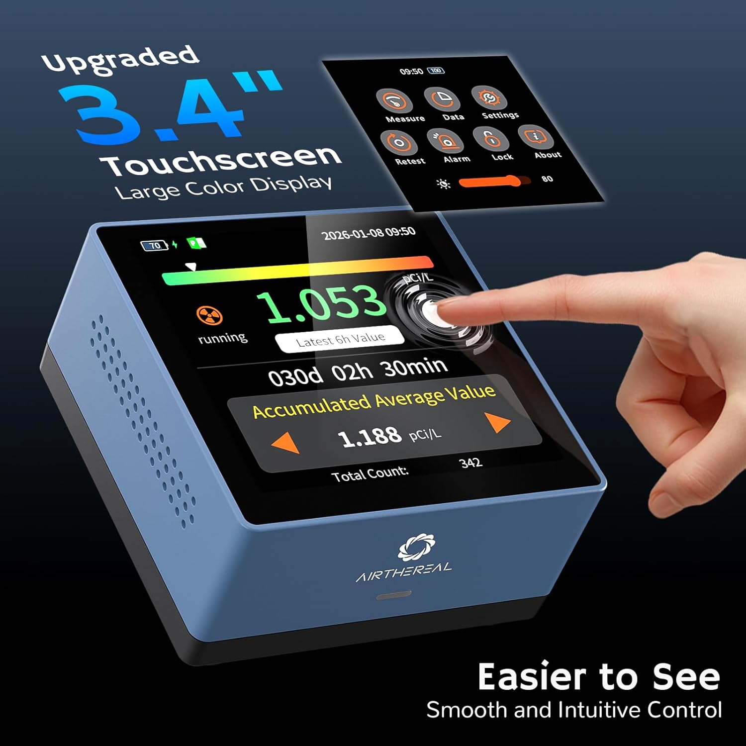 Airthereal Rilevatore di Radon per Casa, Blu - immagine 2