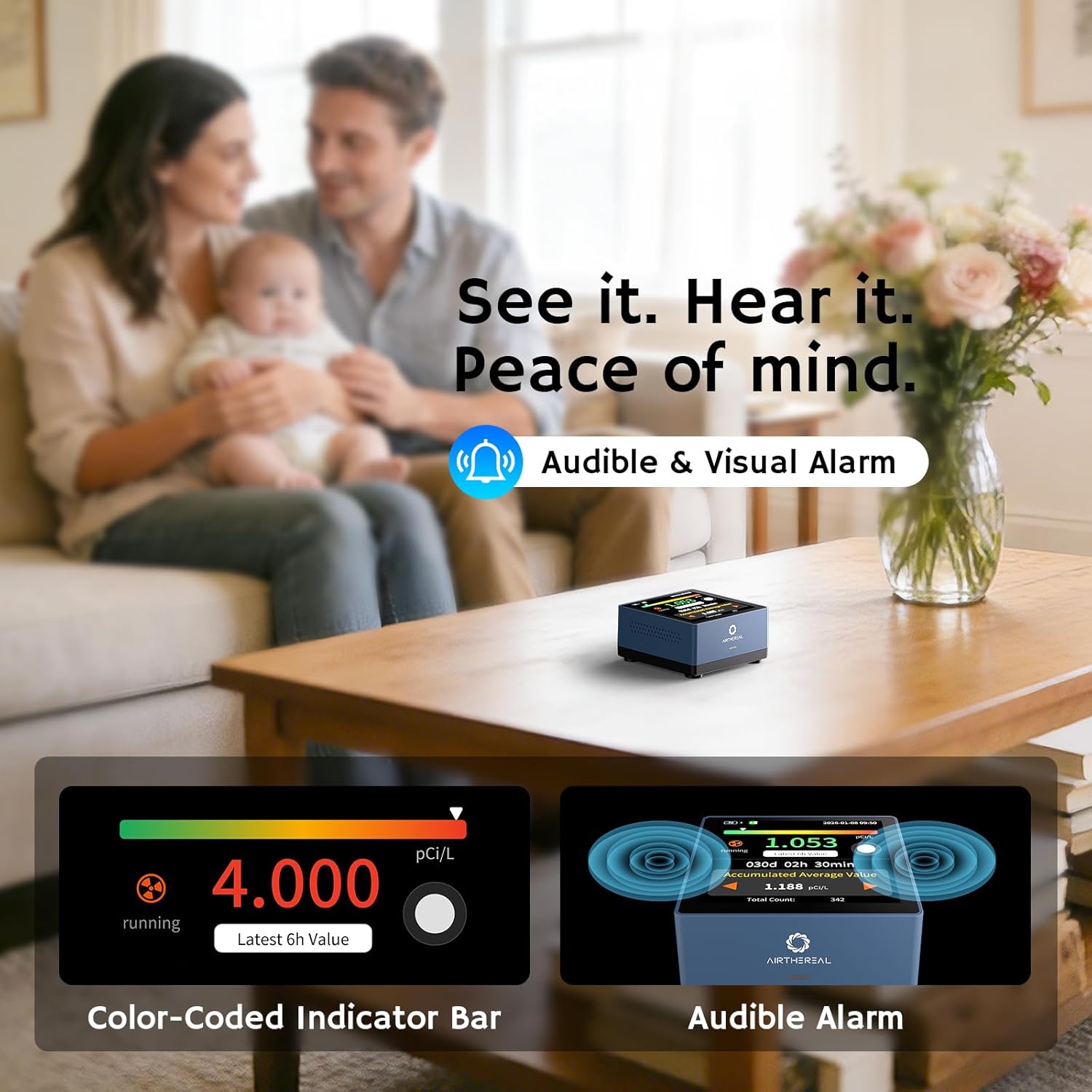 Airthereal Rilevatore di Radon per Casa, Blu - immagine 3