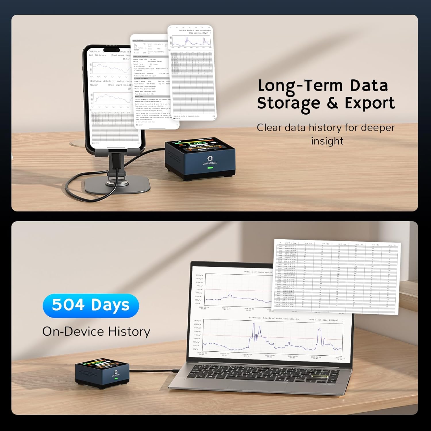 Airthereal Rilevatore di Radon per Casa, Blu - immagine 4