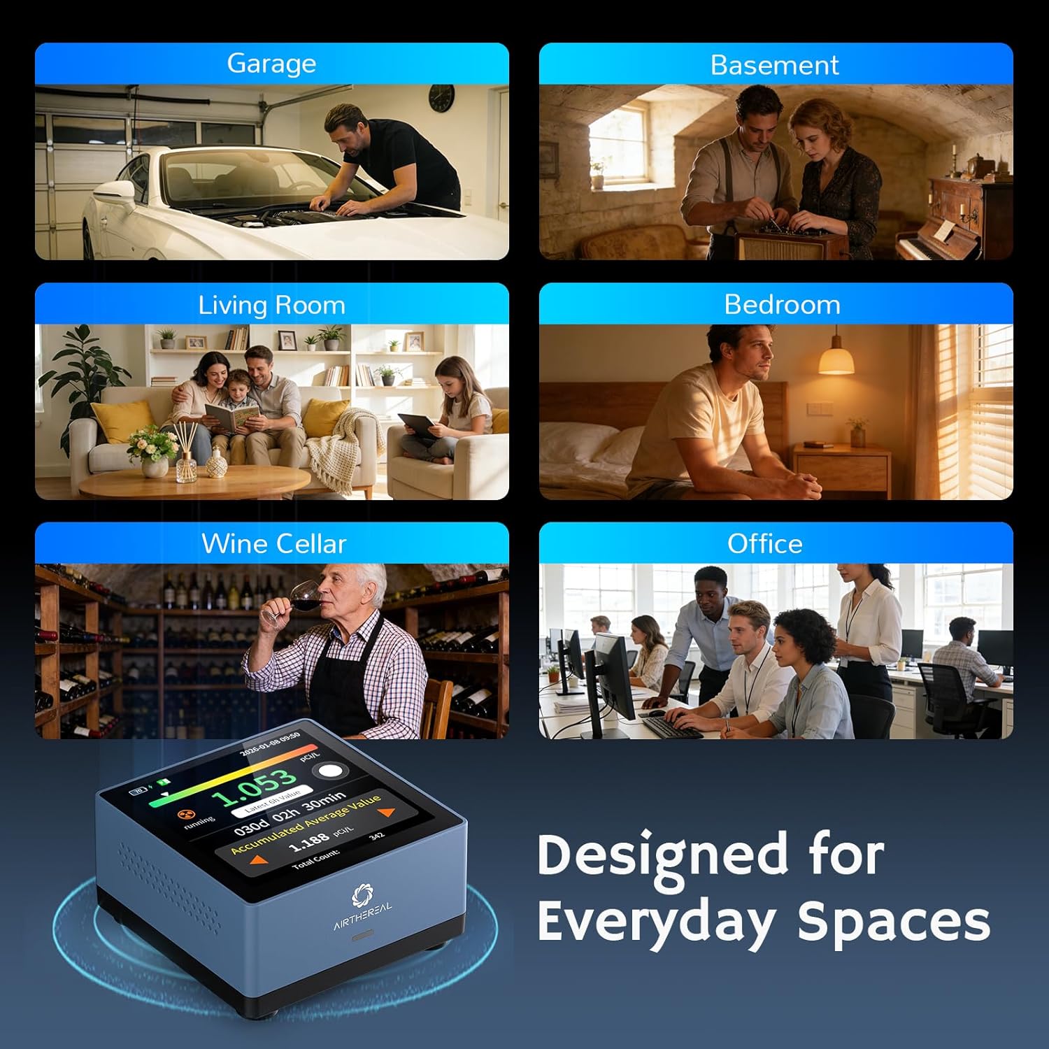 Airthereal Rilevatore di Radon per Casa, Blu - immagine 6