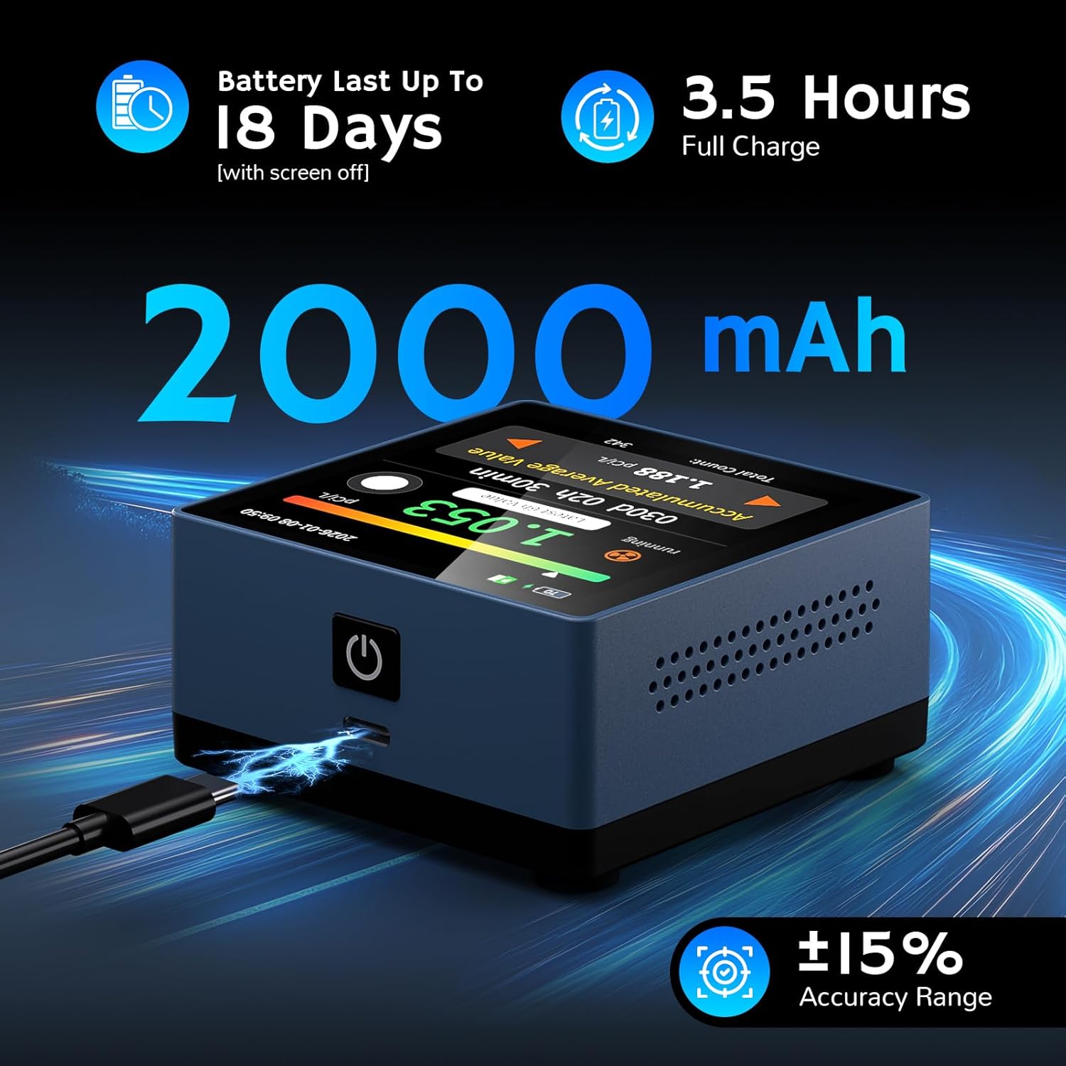 Airthereal Rilevatore di Radon per Casa, Blu - immagine 7