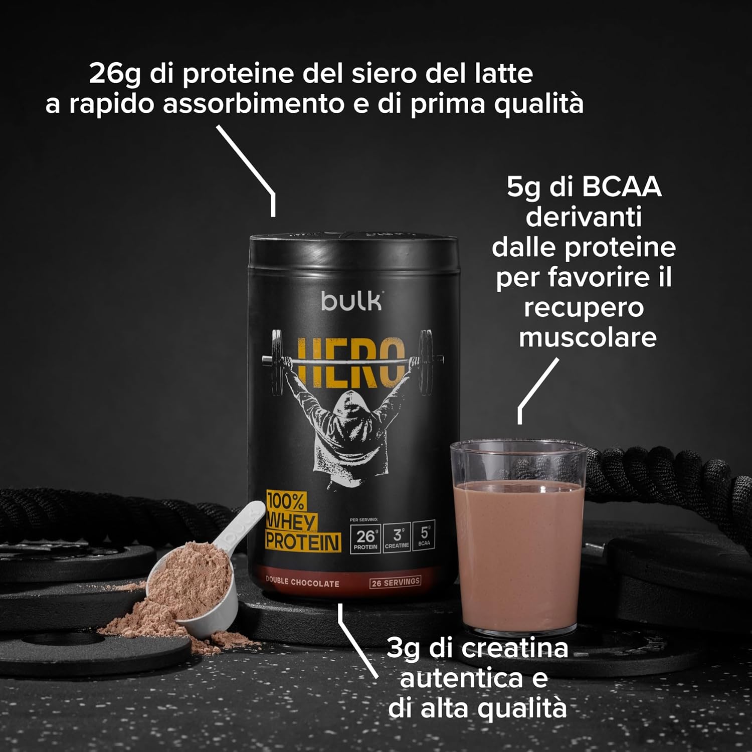 Bulk Hero Whey Proteine in Polvere Doppio Cioccolato 65 Porzioni - immagine 2