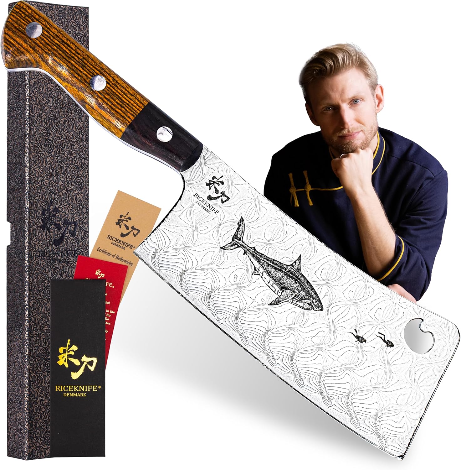 Riceknife Be A Shark I – Mannaia da Cucina Acciaio Damascato